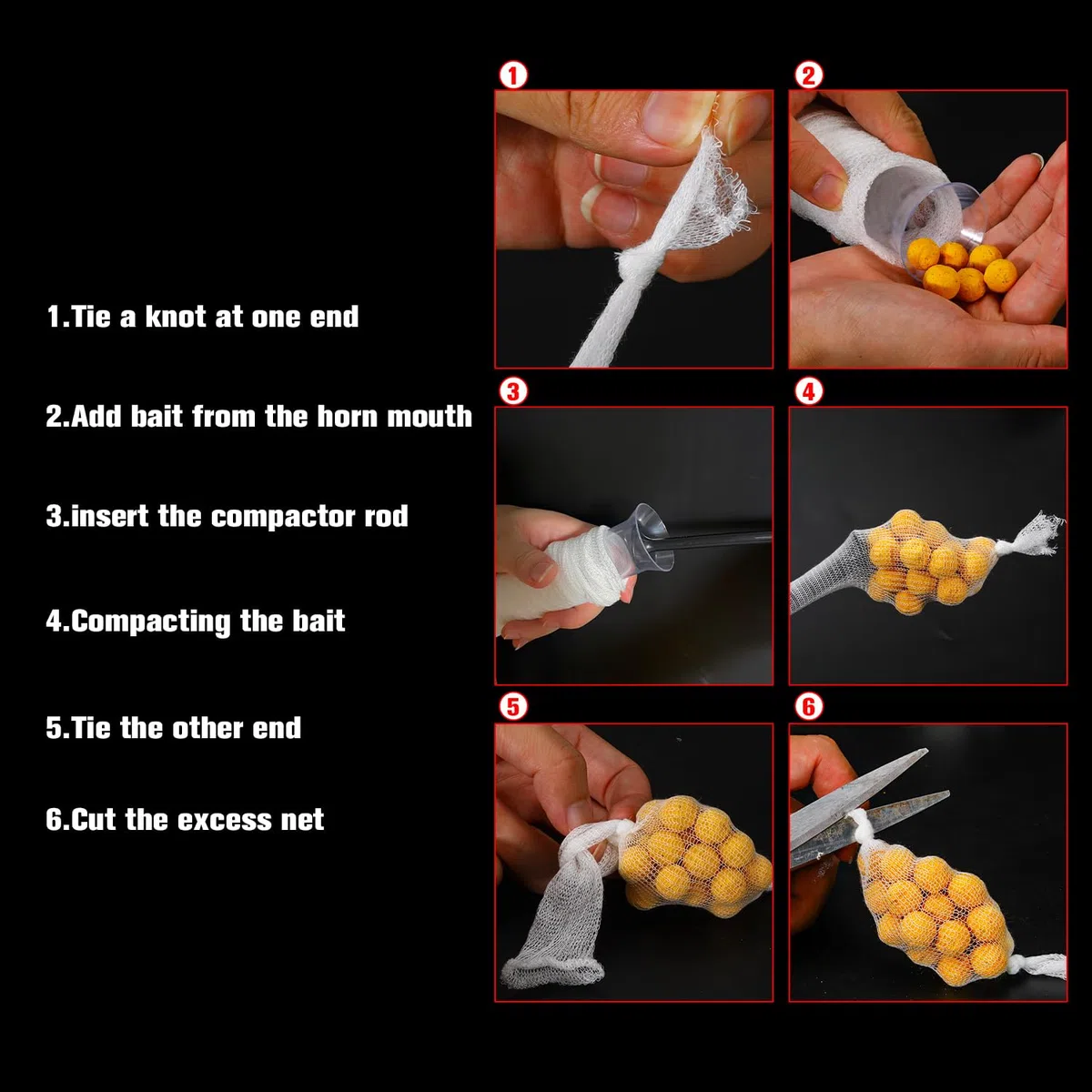 Sougayilang Bolsas de malla Pva de 5 m, 18 mm, 25 mm, 37 mm, 44 mm de ancho, accesorios de pesca de carpa con embudo y sistema de émbolo, recambio de pesca de fusión rápida para carpa, cebo, aparejo