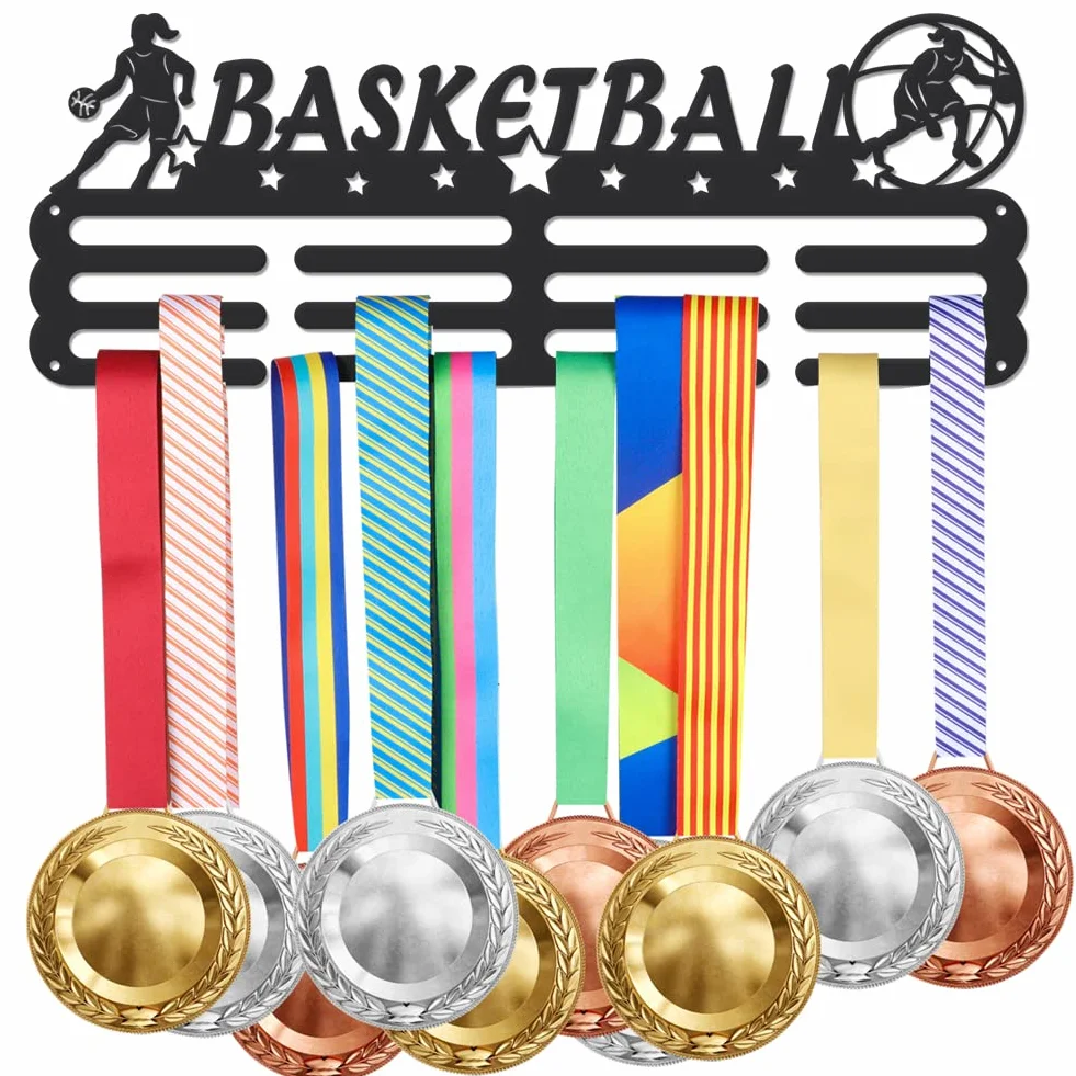 SUPERDANT Medalla Colgante de Baloncesto Femenino Soporte de Gancho Deportivo Soporte Medallas Expositor de Recompensas Cinta Cheer Colgador de Pared de Metal para Medalla
