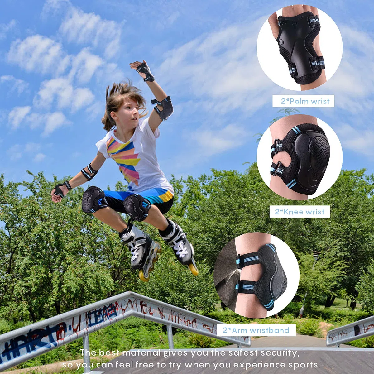 Equipo de Protección Infantil, Protecciones Infantiles Skate - Niños de Protecciones Rodillas Coderas y Muñequeras, para Juego Patinaje Ciclismo Skate Bicicleta y Otros Deportes Extremos(Azul Negro