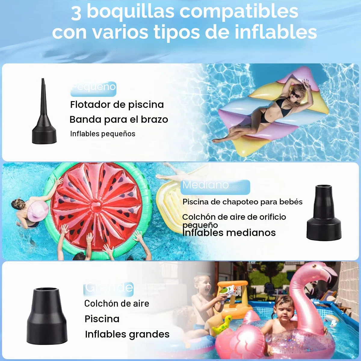 OBEST Inflador Eléctrica Bomba de Aire Electrico Rápido Inflar/Desinflar, Hinchador Portatil Batería Colchon con 3 Boquillas para Playas Acampada Colchón Aire Bote Inflable Anillo de Natación