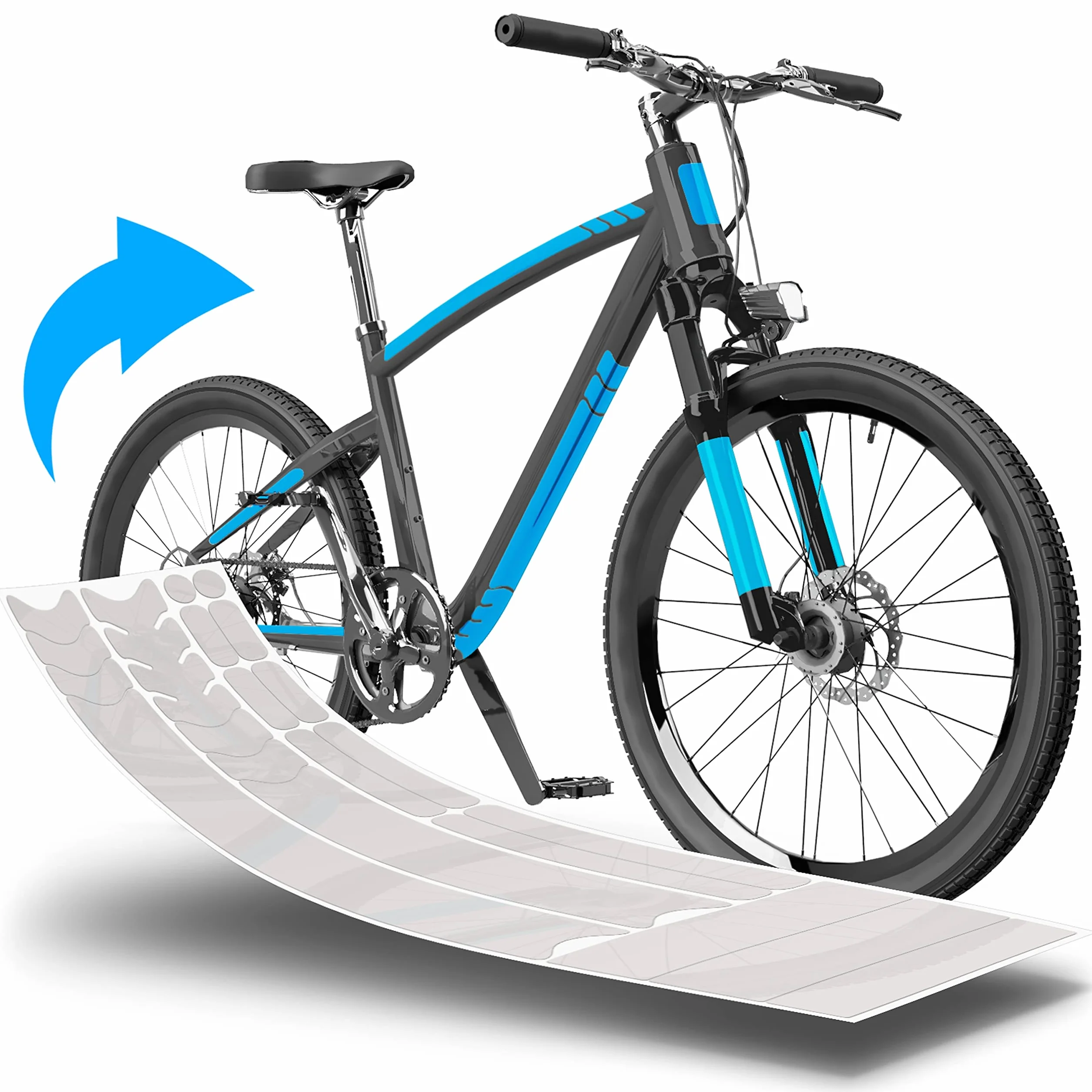 uProtect Película Protectora de Pintura para Bicicleta de Montaña, BMX, Carretera, Trekking, etc. - Conjunto para Cuadro de 21 Piezas contra Golpes de Piedras - Autoadhesivo