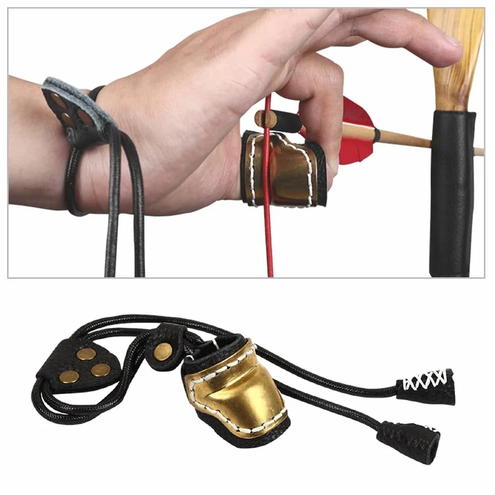 DONGKER Arco pulgar protector de dedos, anillo de protección de pulgar de cuero de latón, anillos ajustables para el pulgar para el tiro con arco tradicional
