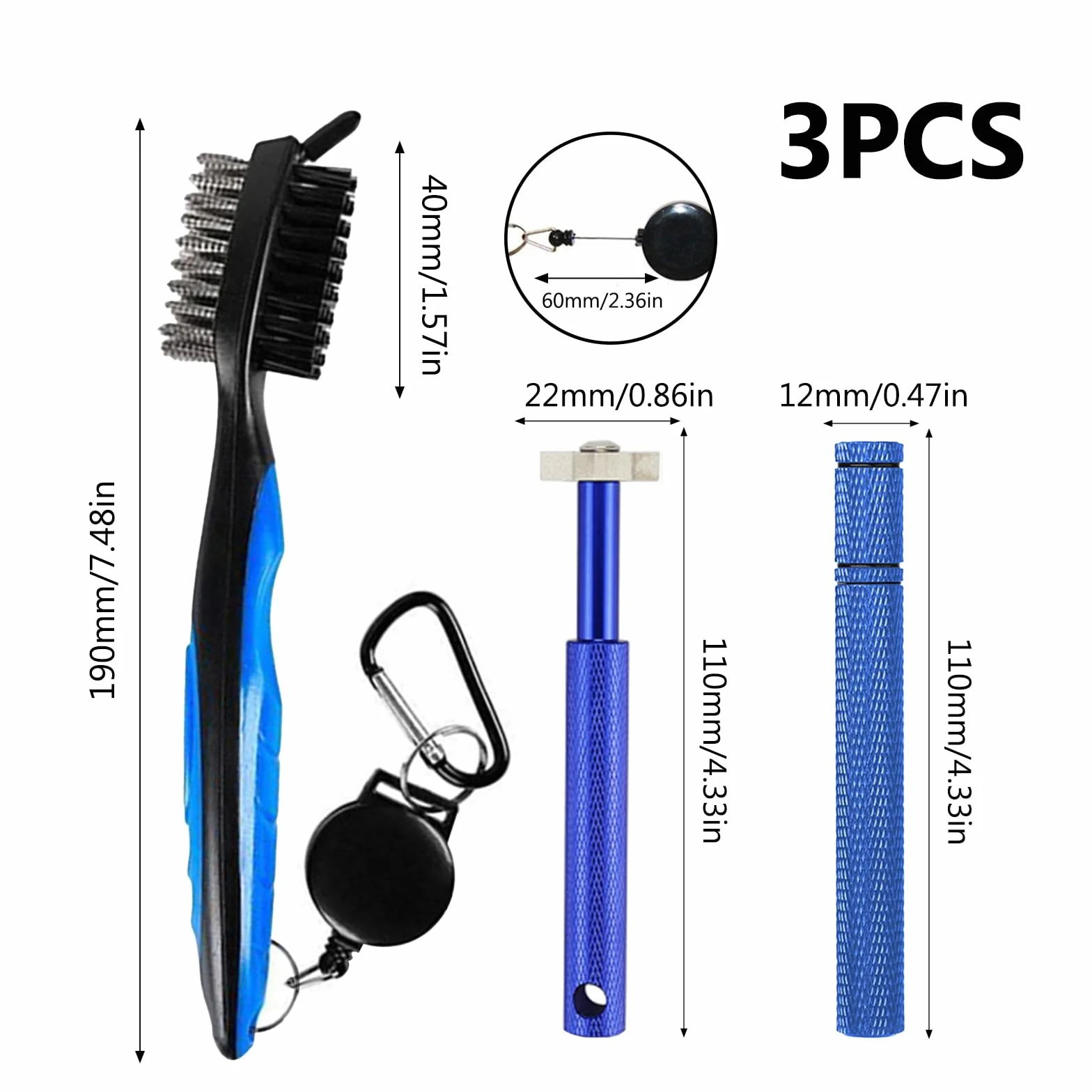 3 Piezas Herramientas de Limpieza de Golf Cepillo para Palos de Golf con Mosquetón Retráctil Afilador de Ranura para Golf Limpiador de Cepillos de Palos para Palos de Golf Fácil de Usar