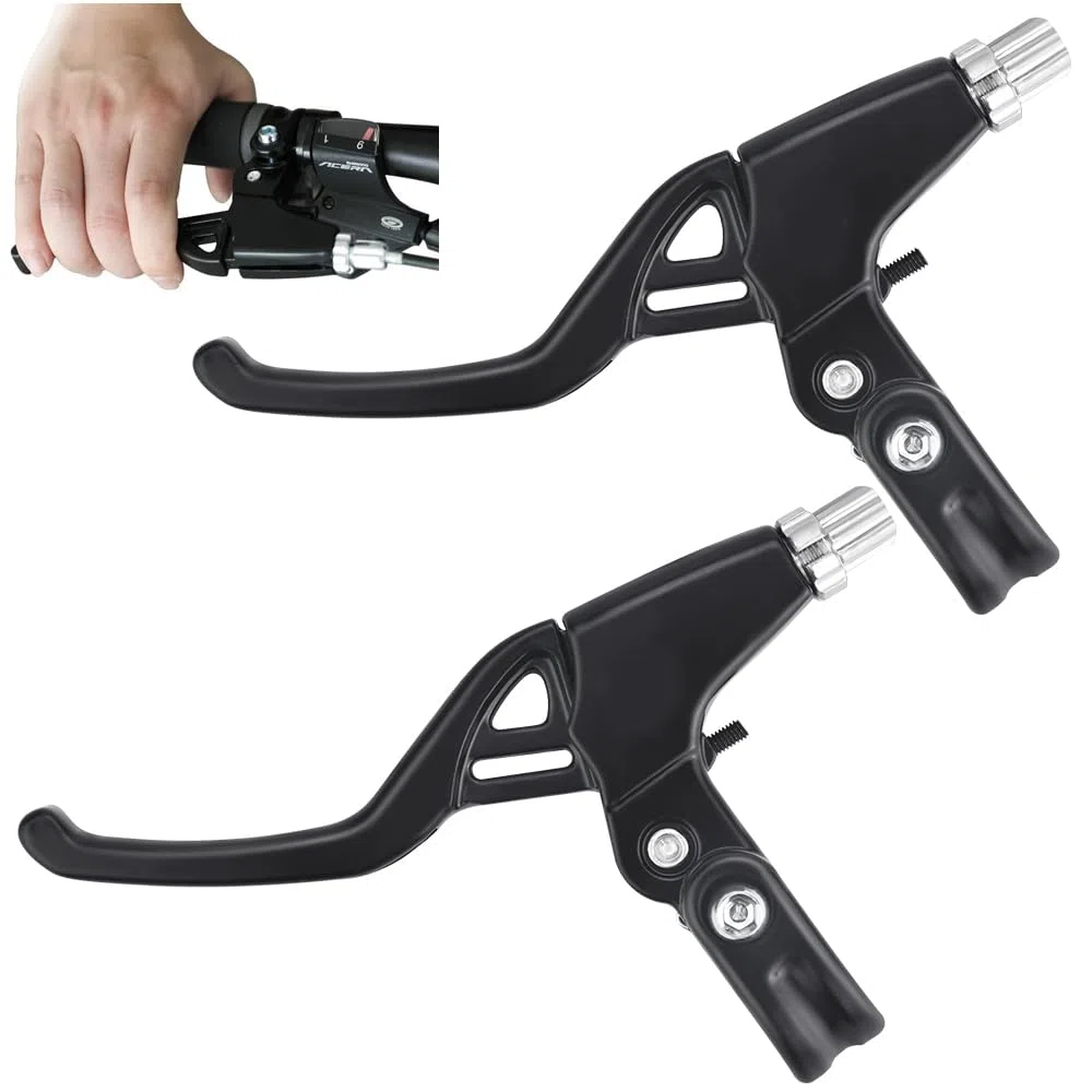 2 Pcs Manetas Bicicleta Palanca Freno Bicicleta Maneta Freno Bici Niño Palanca Freno Aluminio para Bici Carretera Niño - Fácil de Instalar, Negro y Plata, 2,2cm Diámetro