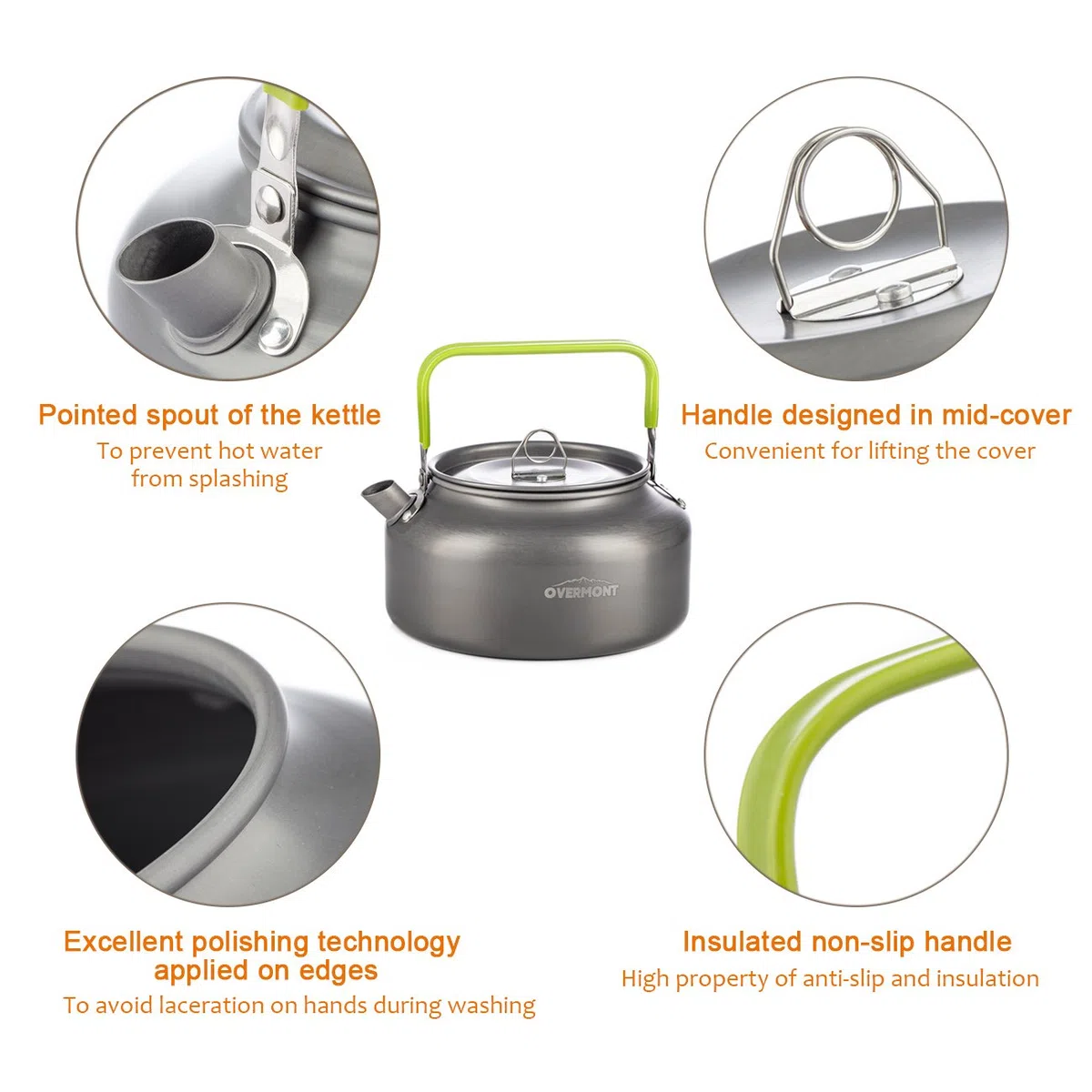 Overmont 1,2 L Hervidor de Agua portátil Tetera Cafetera Outdoor Kettle de Aluminio para Camping Exterior Picnic Senderismo