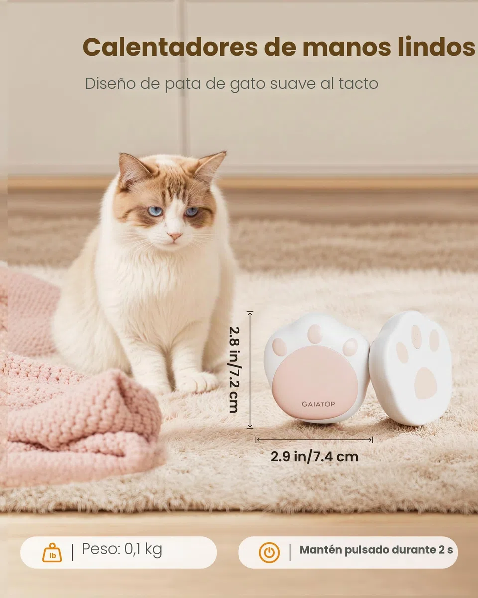Gaiatop Calentadores de manos recargables, paquete de 2 bonitos diseños de pata de gato, calentador eléctrico magnético de bolsillo de 3 niveles, reutilizable, portátil, manos calientes, regalos para