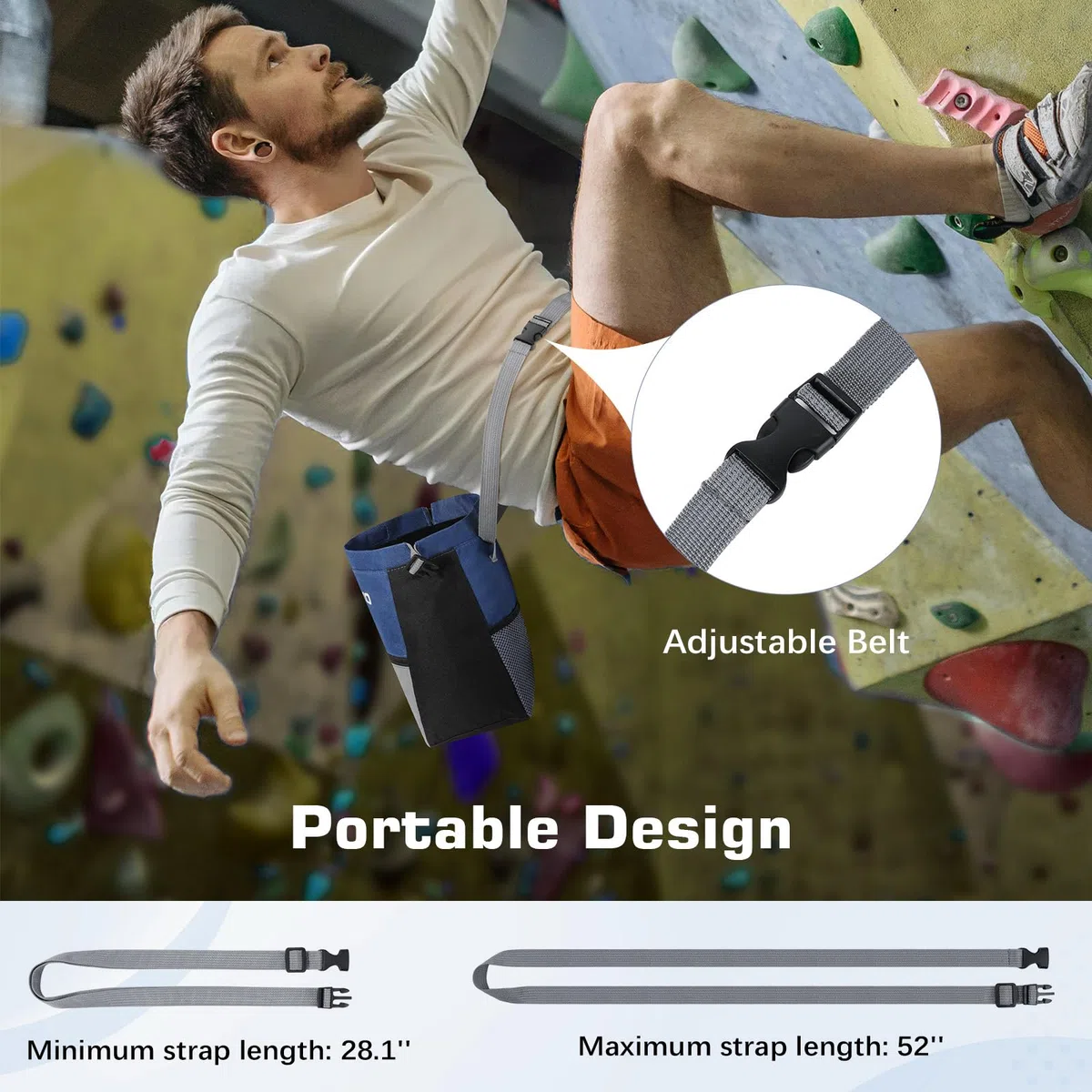 MoKo Bolsa de Magnesio para Escalada en Roca, Bolsa de Magnesio con Cierre Magnético y Bolsillo con Cremallera, Cubo de Magnesio para Levantamiento de Pesas, Búlder, Gimnasia, Fitness