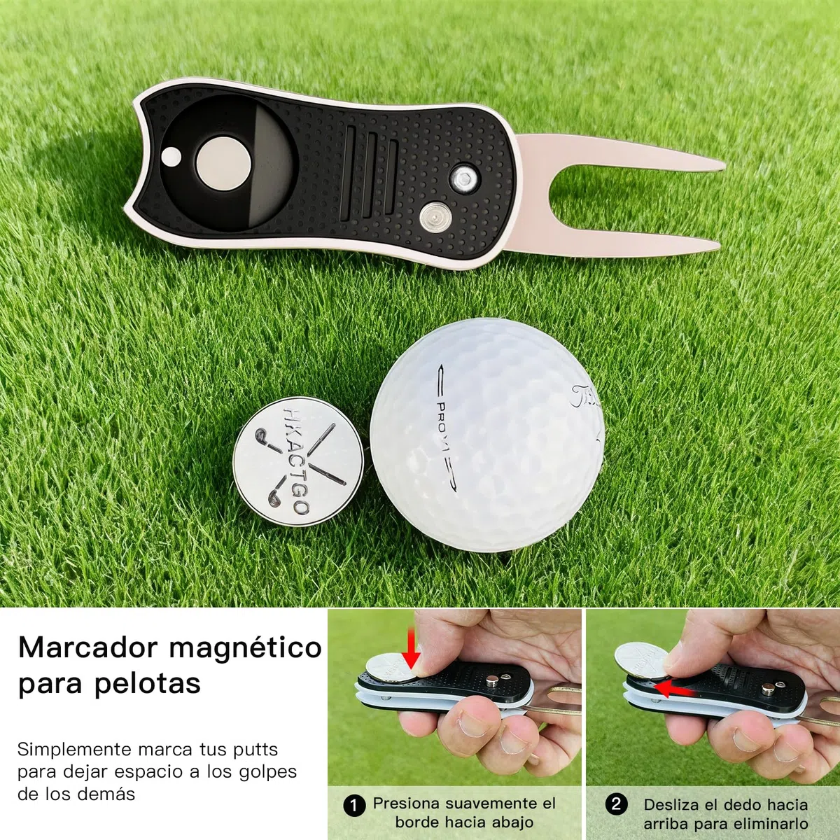 Herramienta de reparación de Divot de Golf con Caja de Regalo de Metal, Acero Inoxidable Resistente de 2 Capas y ABS, Puntas más Gruesas y duras, Plegable, Marcador magnético