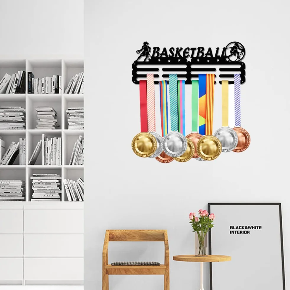 SUPERDANT Medalla Colgante de Baloncesto Femenino Soporte de Gancho Deportivo Soporte Medallas Expositor de Recompensas Cinta Cheer Colgador de Pared de Metal para Medalla