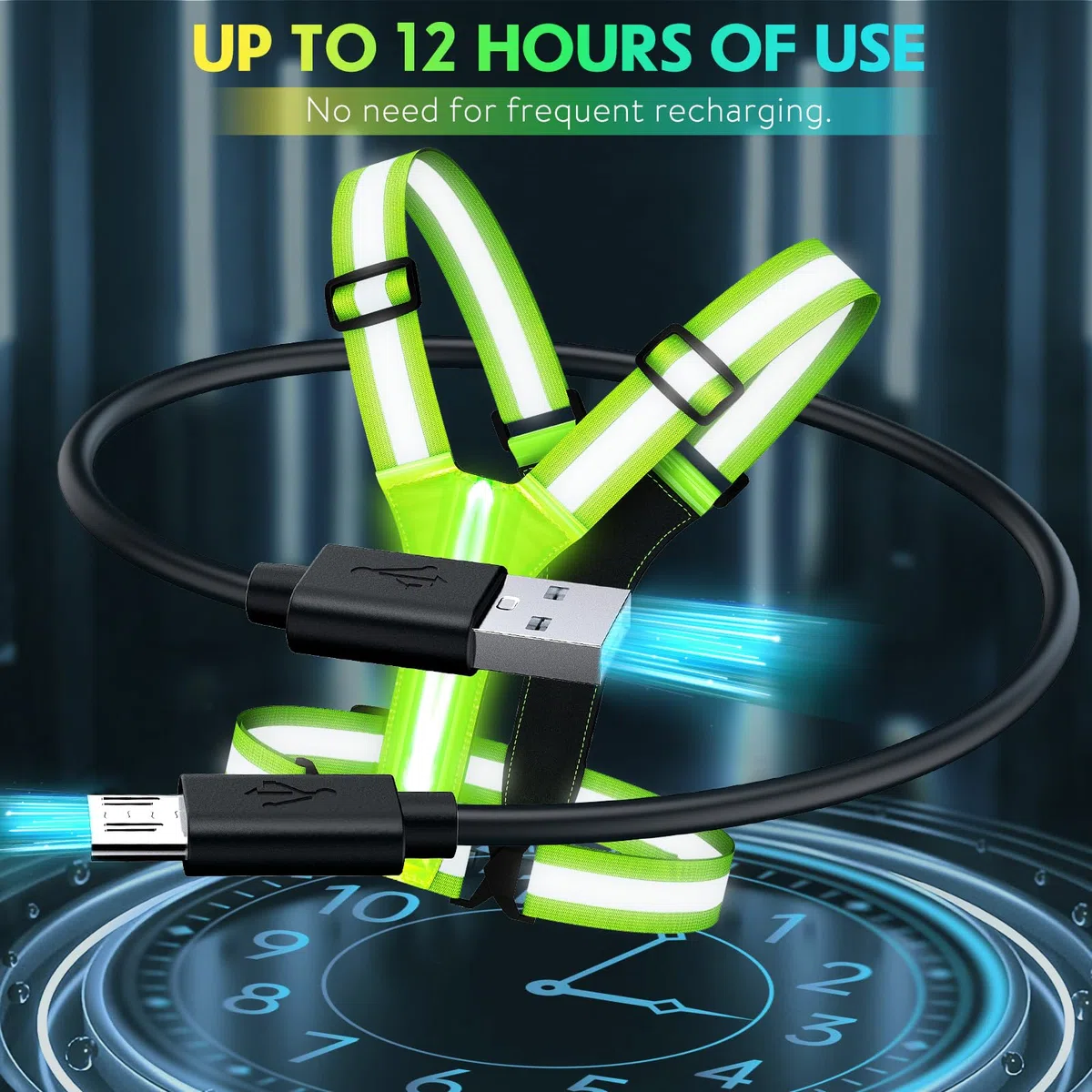 Simket LED Chaleco Reflectante, USB Chaleco de Seguridad Reflectante, Ajustable Alta Visibilidad Elastic Reflector Chaleco para Correr, Senderismo, Ciclismo, Motorista etc