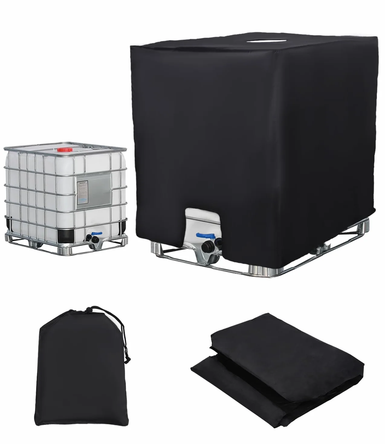 Cubierta para Depósito de Agua 1000 litros, Cubierta Contenedor IBC, Deposito Agua Lluvia, Lona Cubierta Protectora, Antipolvo Anti UV Funda Deposito (120 x 100 x 116 cm Negro)