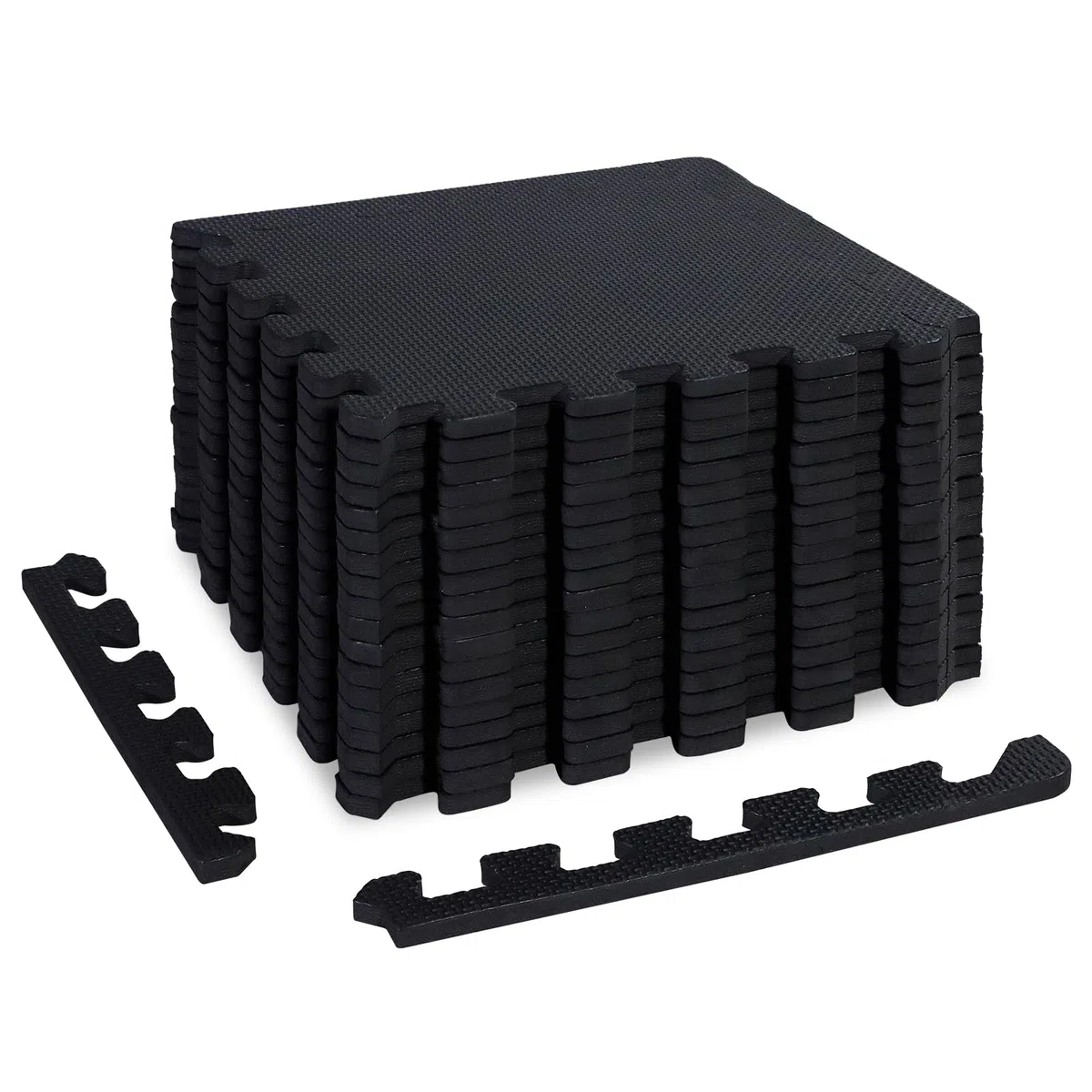 CCLIFE EVA Rubber Floor 30x30 cm Puzzle Mat Floor Protector Gym Machines Rubber Foam Gym Floor, 18 Pieces Black - Plain Fabric.