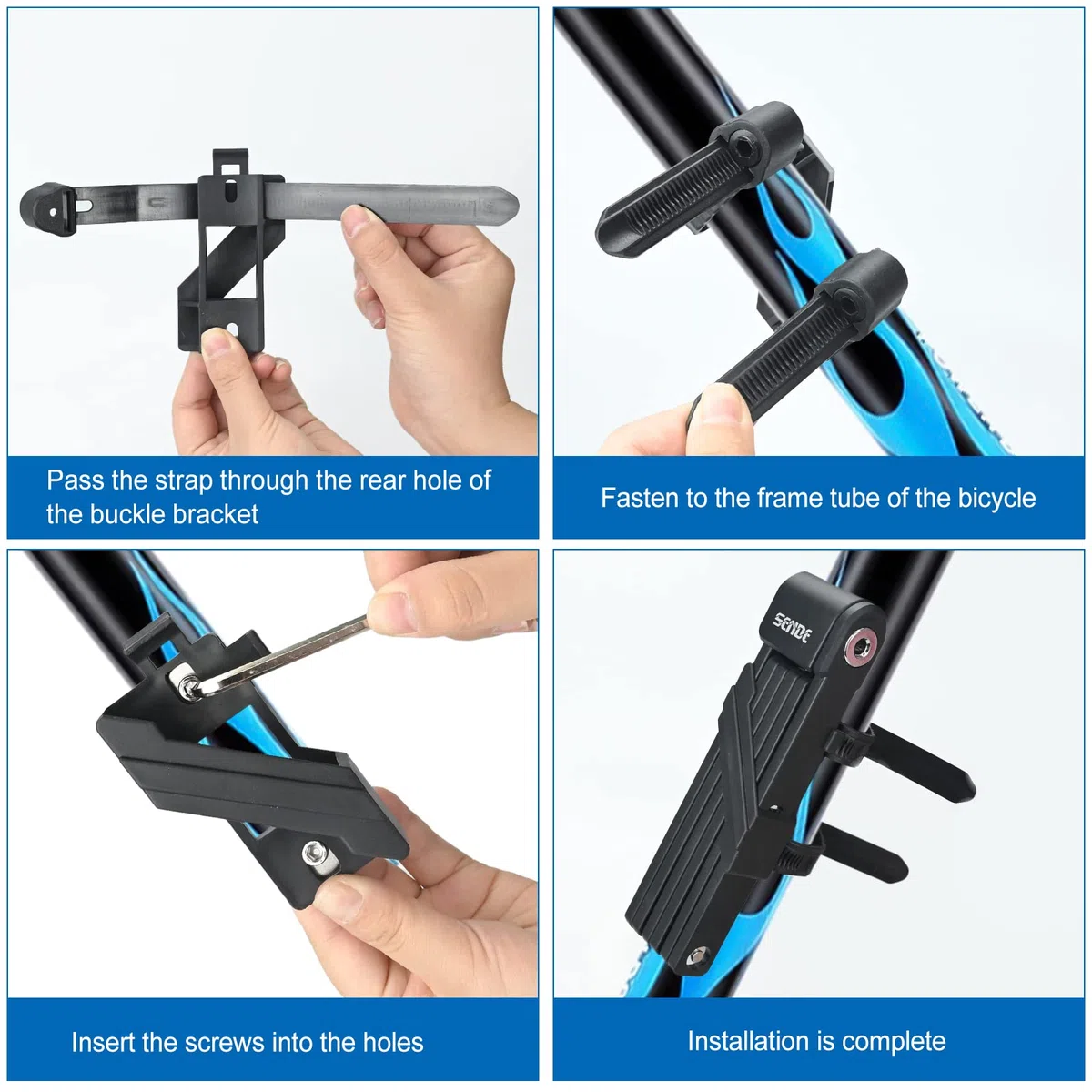 Candado plegable para bicicleta con soporte, incluye 2 llaves y 1 llavero, candado para bicicleta de acero endurecido con 6 articulaciones, MTB, color negro