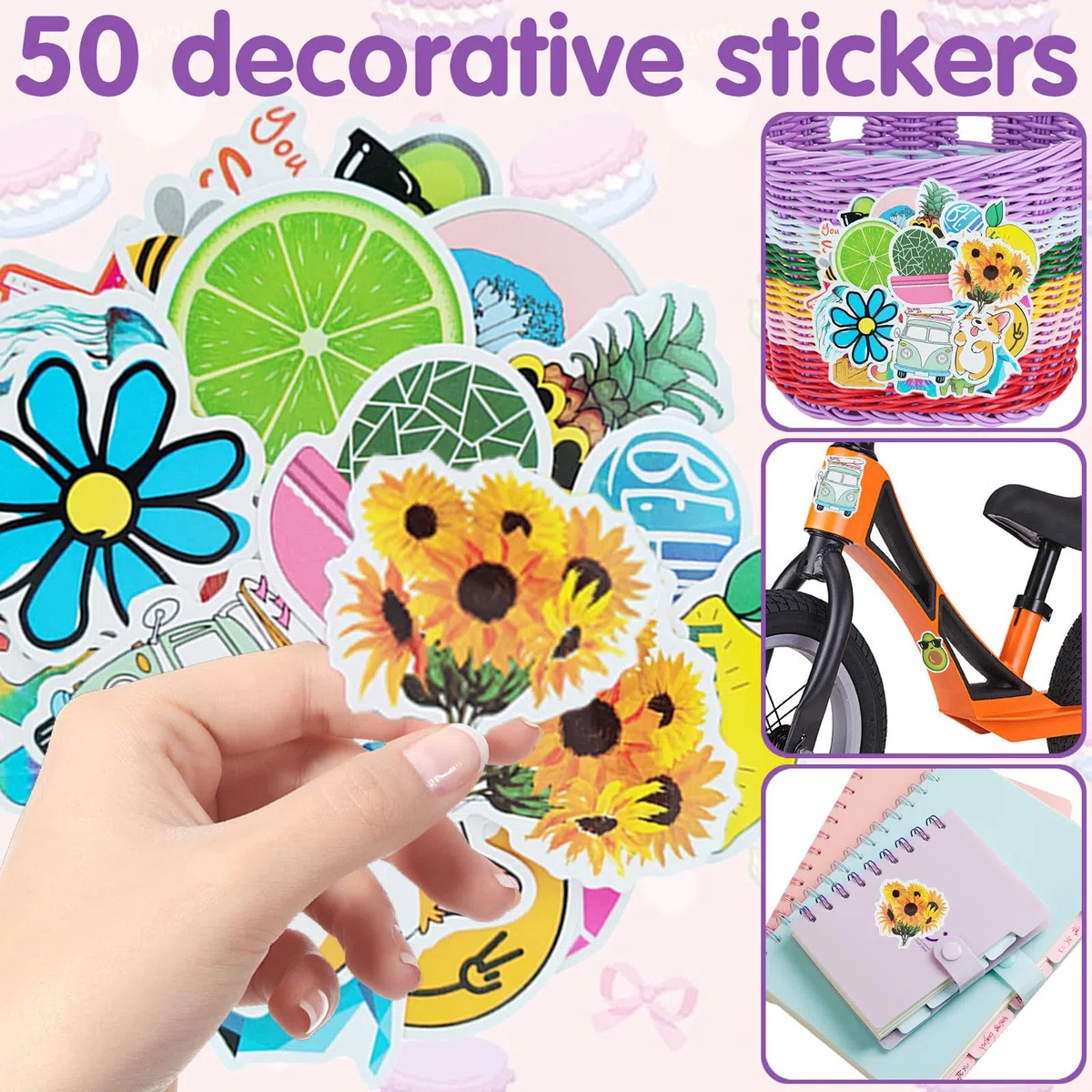 Cesta Bicicleta Delantera para Bicicleta Infantil Desmontable, Cesta Bici Niño Niña, con Correa de Piel, Timbre de Bicicletas, Serpentinas, Pegatinas, Regalos para Niños, Niñas