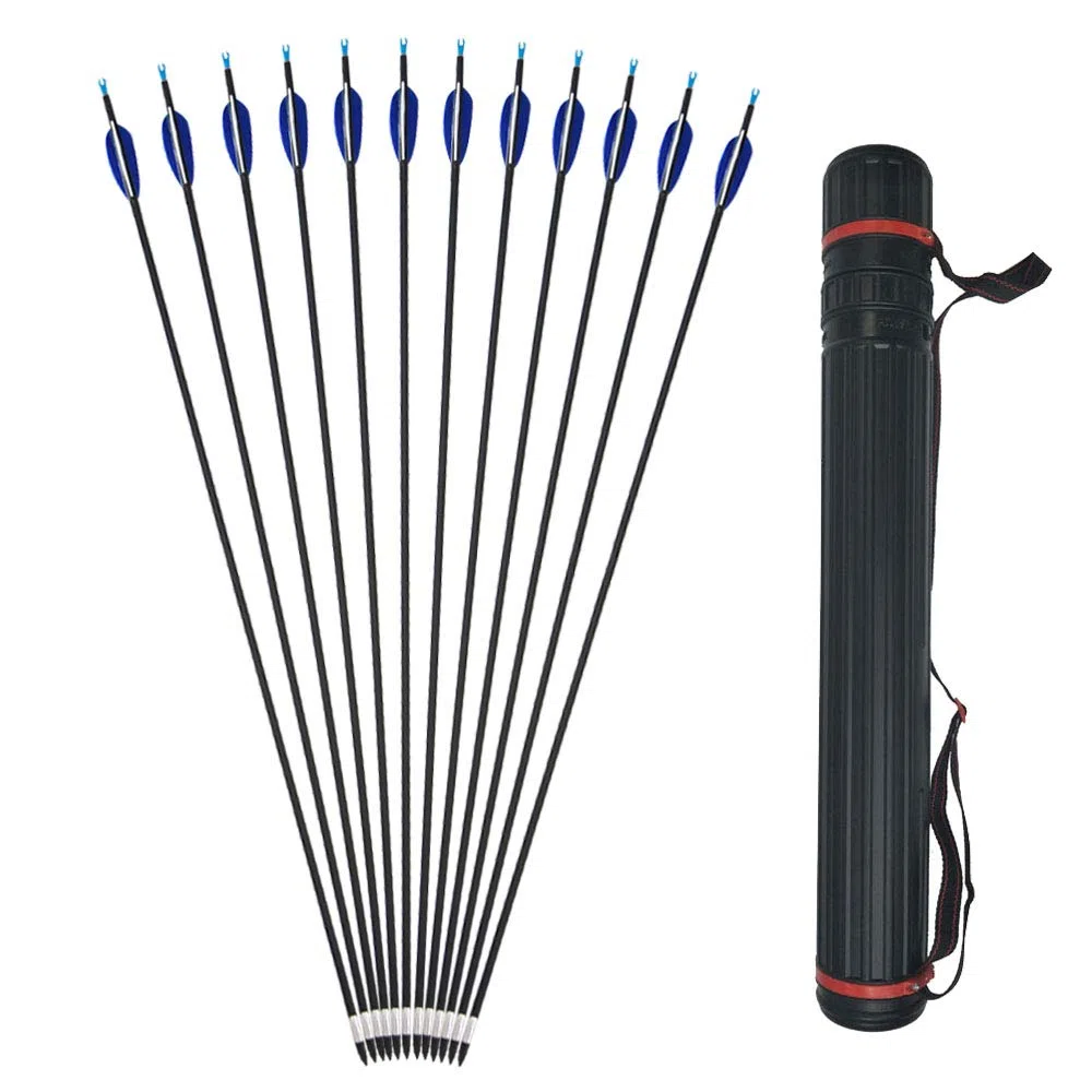 6/12 Piezas 32" Flechas de Carbono de Tiro con Arco Flecha de Objetivo de Caza Spine 700 con Pluma de Pavo Real de 3" para Arco Recurvo Compuesto