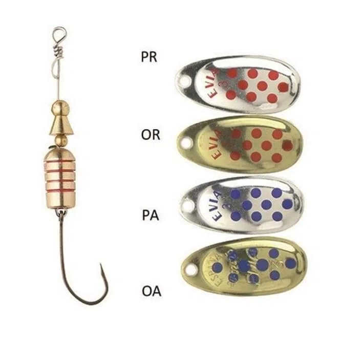 Cucharilla de Pesca Dotty Modelo 11 Numero 3 Color Plata pintas Rojas 6,4 Gramos con Anzuelo Simple sin Muerte (Pack 2 Unidades)