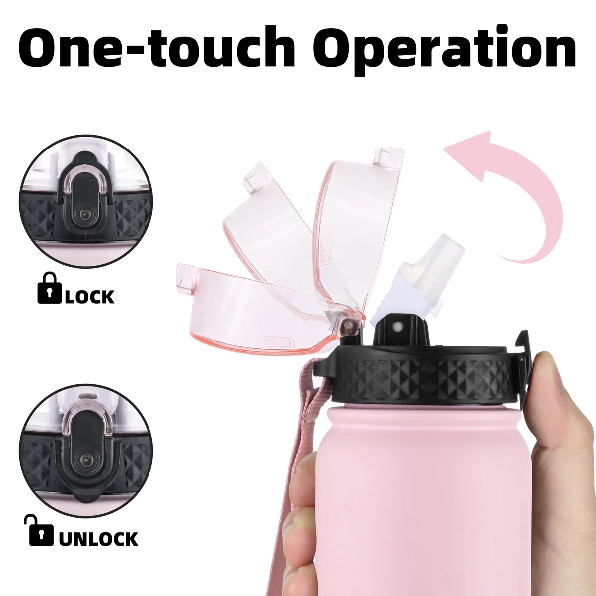 OLDLEY 1L Botella Agua Acero Inoxidable con Pajita, Aislado al Vacío Botellas Agua Metal Prueba de Fugas, Mantiene las Bebidas Calientes y Frías para Bicicleta, Camping, Deportes, Mujeres, Hombres