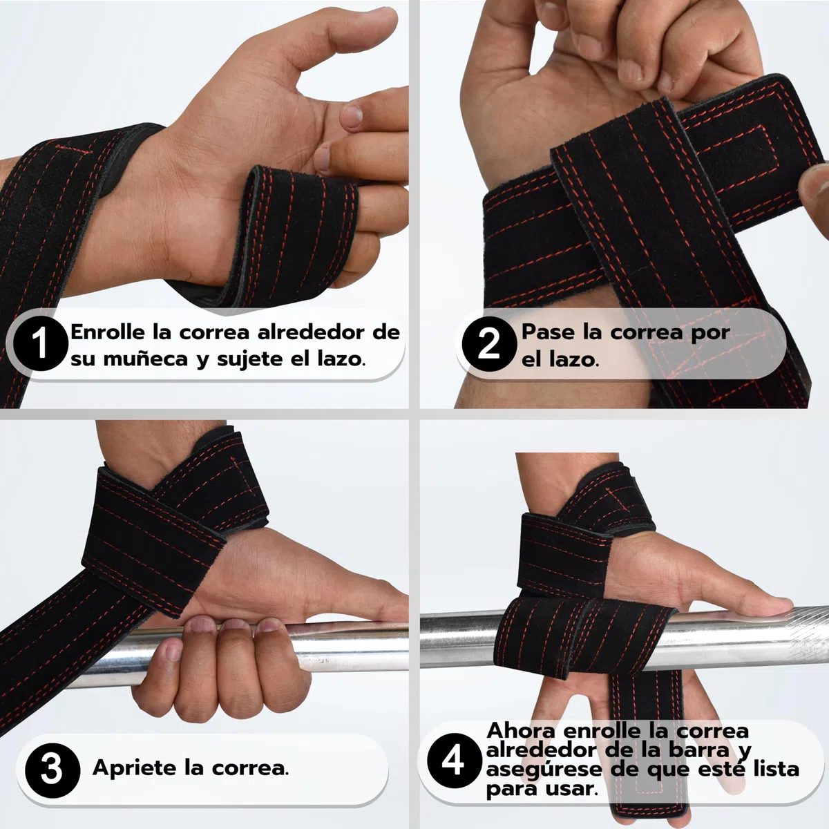 AQF Straps Gym - Correas de Levantamiento de Pesas - 100% Suede Leather Lifting Straps para Entrenamiento de Fuerza de Leso Pesado - Ejercicios Gimnasio Accesorios Fitness Mujer y Hombre