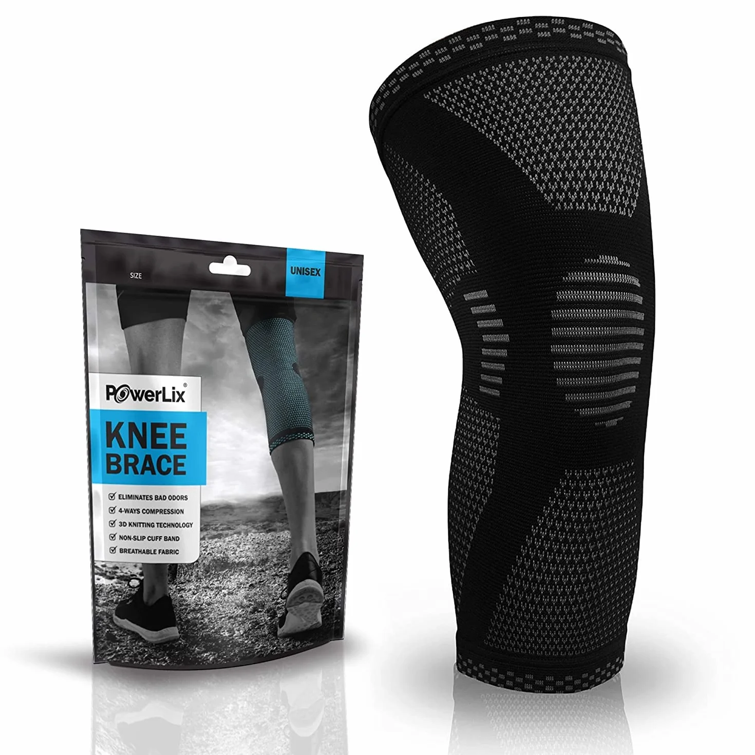 POWERLIX rodillera para mujeres y hombres, rodillera de compresión para artritis, dolor articular, lesión de ligamentos, desgarro de menisco, tendinitis, correr, sentadillas, deportes, Negro, M
