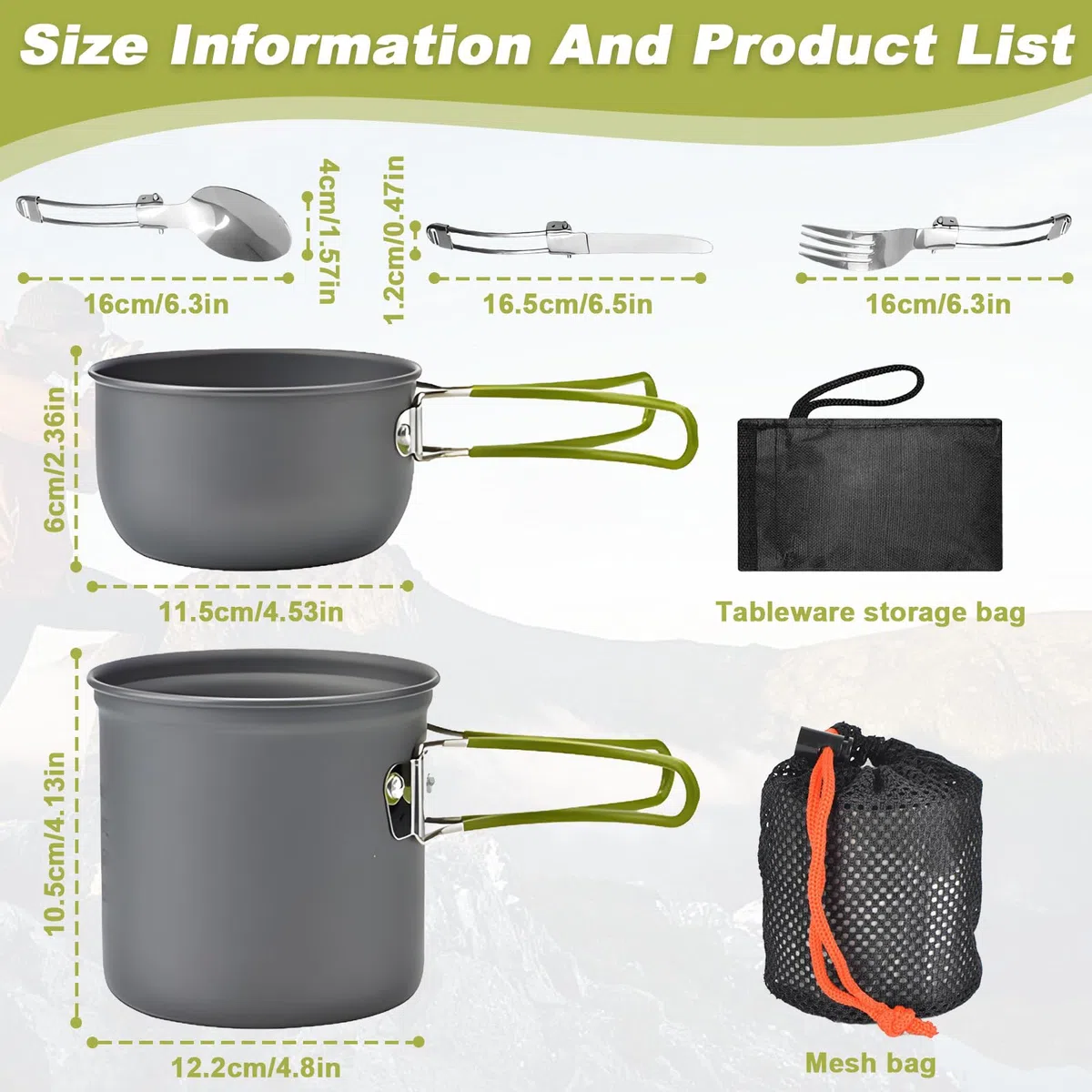 Kit Vajilla de Camping con Cubiertos Plegables, Ollas de Aluminio para 1-2 Personas, Utensilios de Cocina Exteriores Portátiles, Sartenes de Acampada para Picnic, Senderismo, Excursión, Escalada