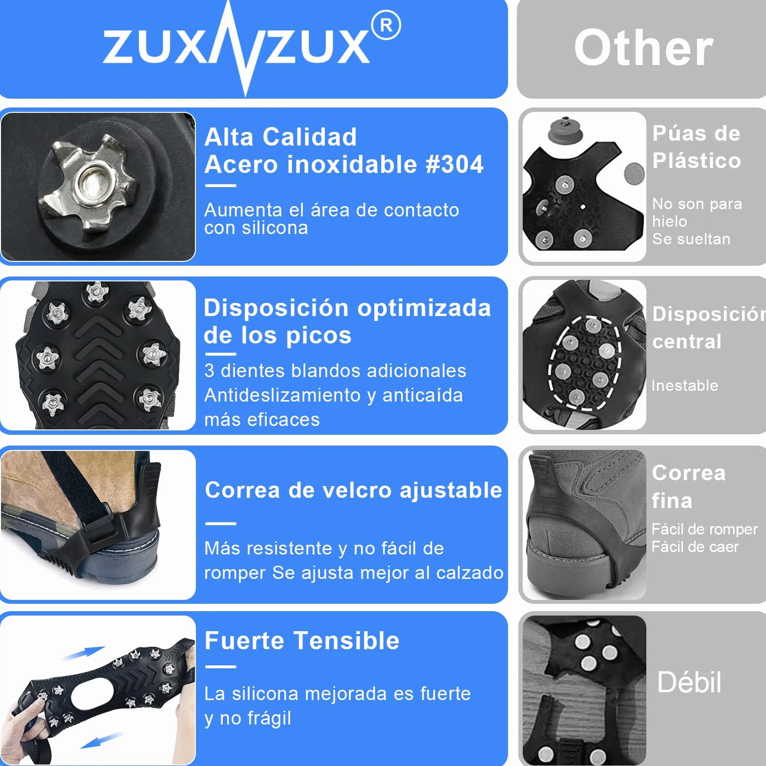 Crampones Inoxidable Nieve Hielo, Crampones Ligeros Trail Running, Portátil Antideslizante Excursiones Pesca Caminata