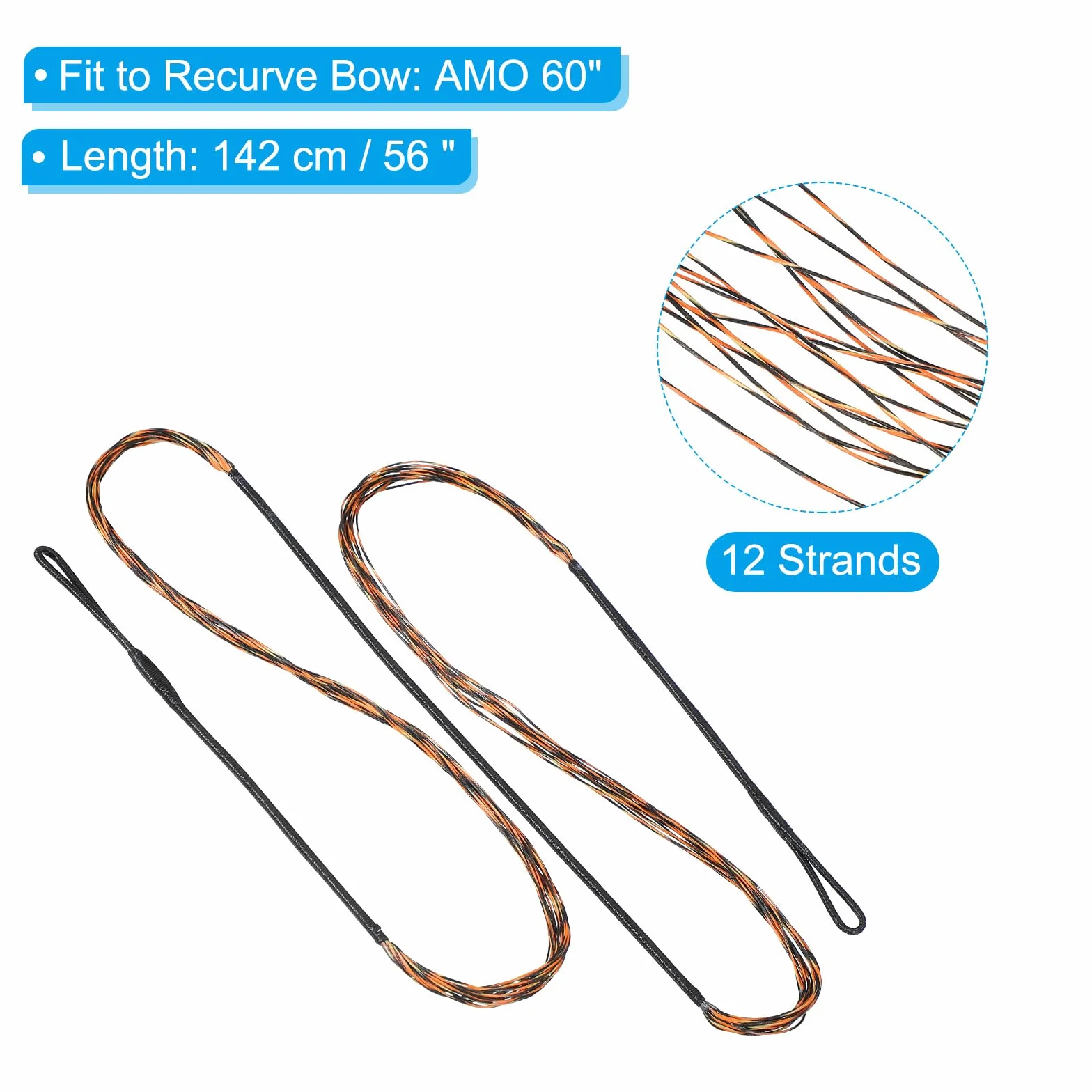 PATIKIL Reemplazo de Cuerda de Arco con 2 Piezas de Nocks de Latón 1 Set de Protector de Dedos de Silicona para Amo 60", 12 Hilos de Cuerda de Arco Largo Tradicional Recurvo, Negro-Marrón