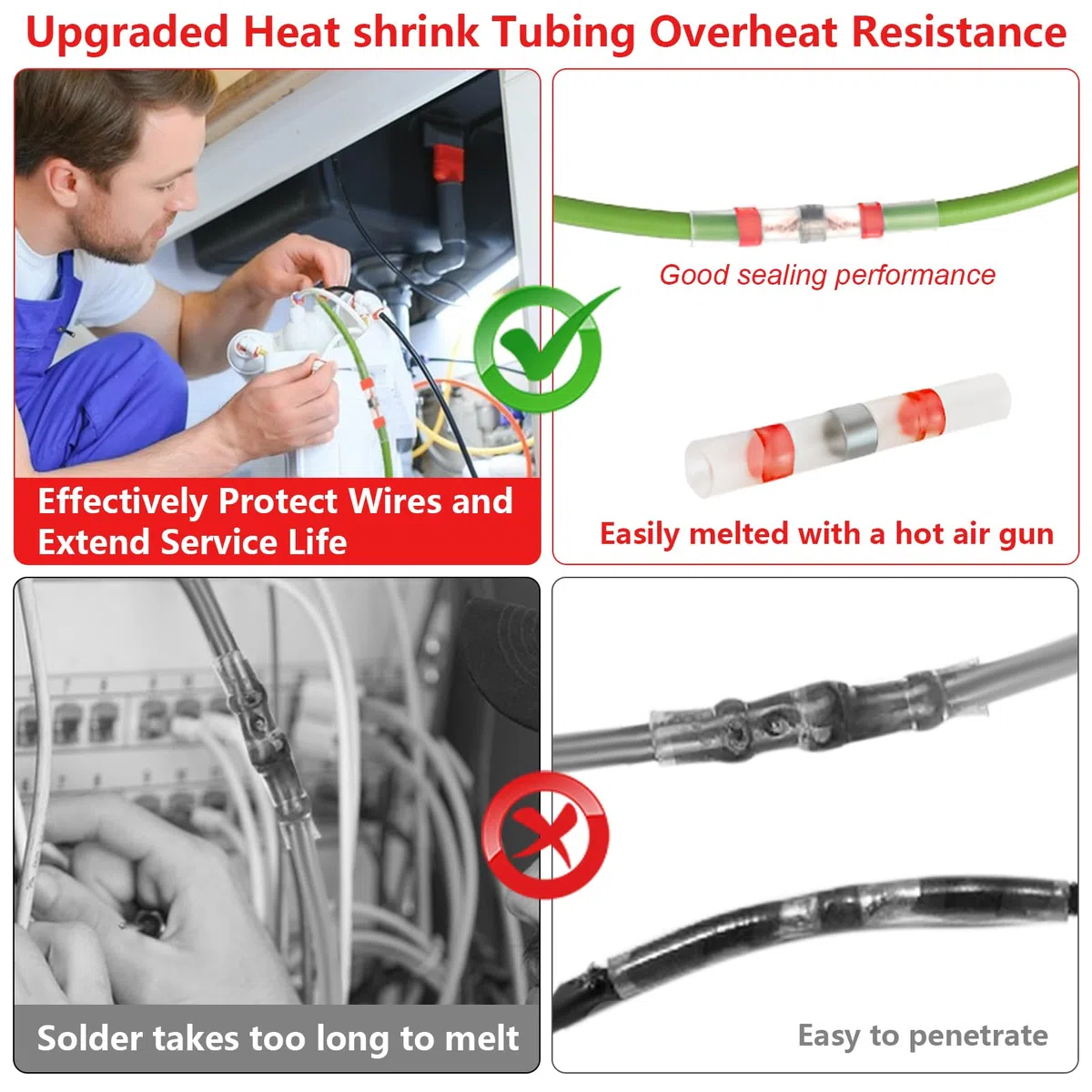 300 unidades de conectores de soldadura con tubo termorretráctil, conector termorretráctil, resistente al agua, relación de contracción 3:1, conector de soldadura para buques automotrices
