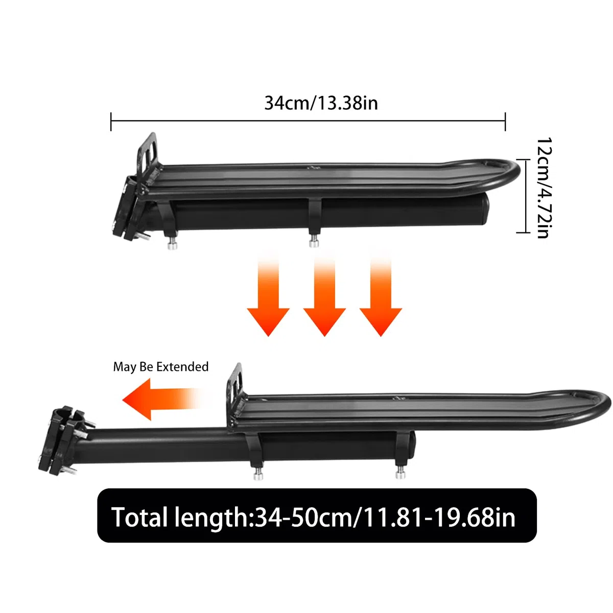 Portabultos Bicicleta Trasero Negro Aluminio Ajustable Portaequipaje Bicicleta Montaña Capacidad de Carga Máxima 10 kg Instalación Rápida Portaequipajes Bicicleta Portaequipajes