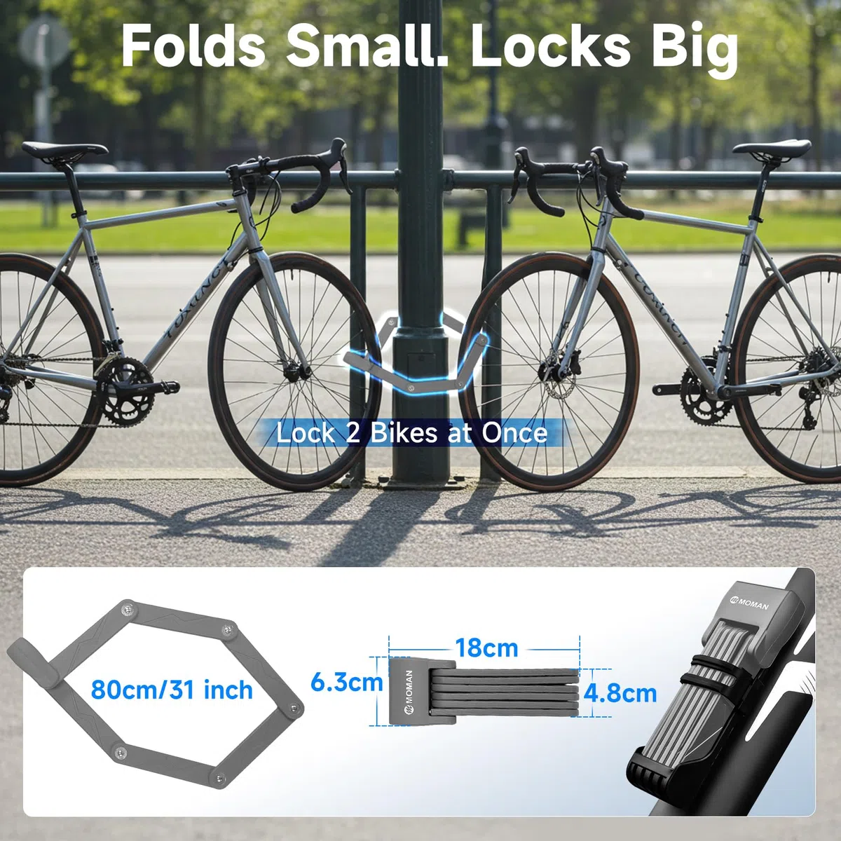 Candado Bicicleta Plegable, Moman Protección Antirrobo de Acero de Alta Seguridad 80cm Antirrobo Resistente Anti Corte y Práctico con Soporte & 2 Llaves para Bicicleta, Motocicleta Scooter, Gris