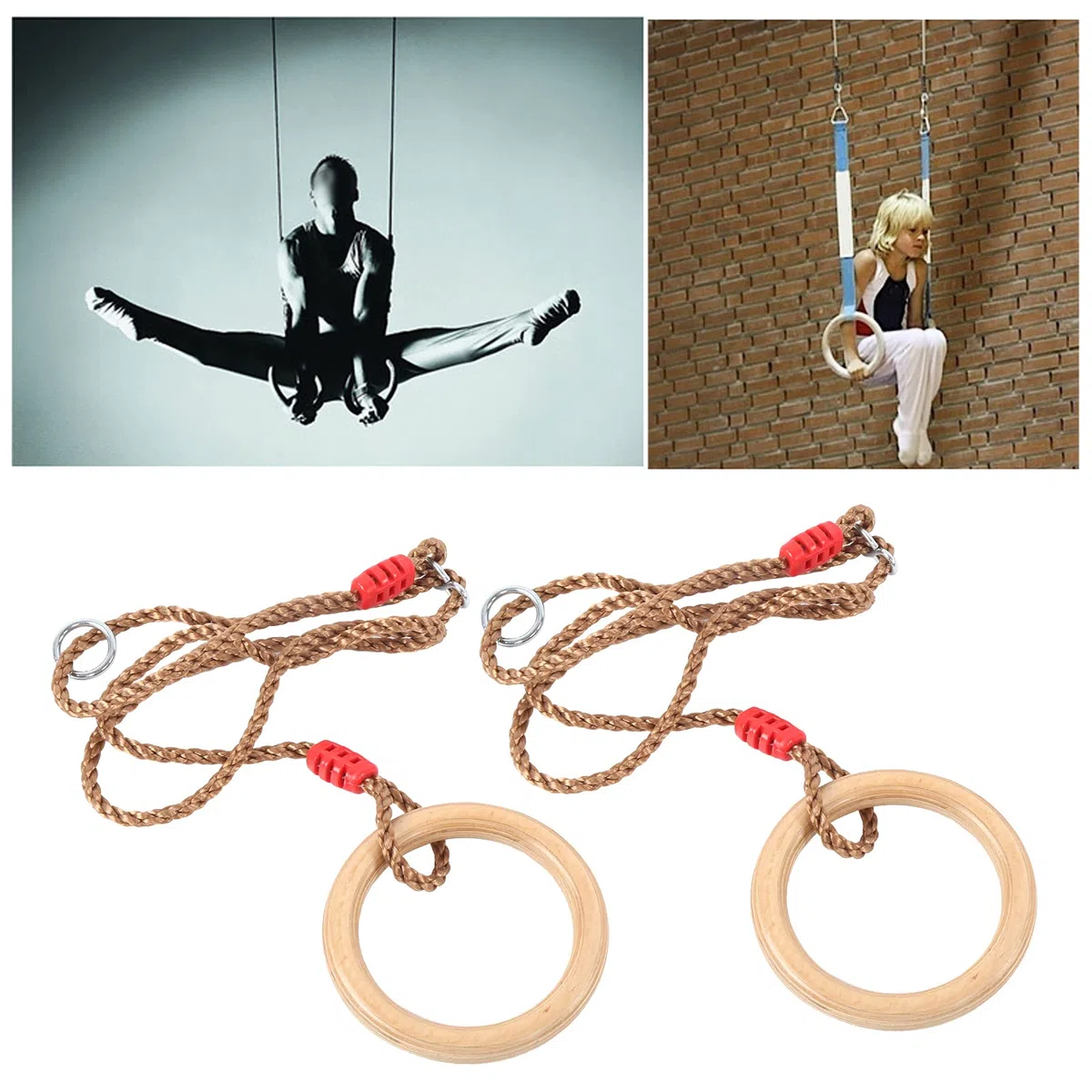 2 Unids/Set Madera Fitness Madera Gimnasia Anillo con Cuerda Niños Deportes Columpios De Madera Anillos