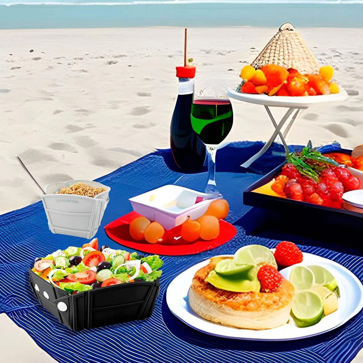 Plato de Silicona Plegable con varias Posiciones - Cuenco plegable Ideal para Camping, Playa o Montañismo, Hermético y Fácil de Limpiar, pack de 2 (Negro)