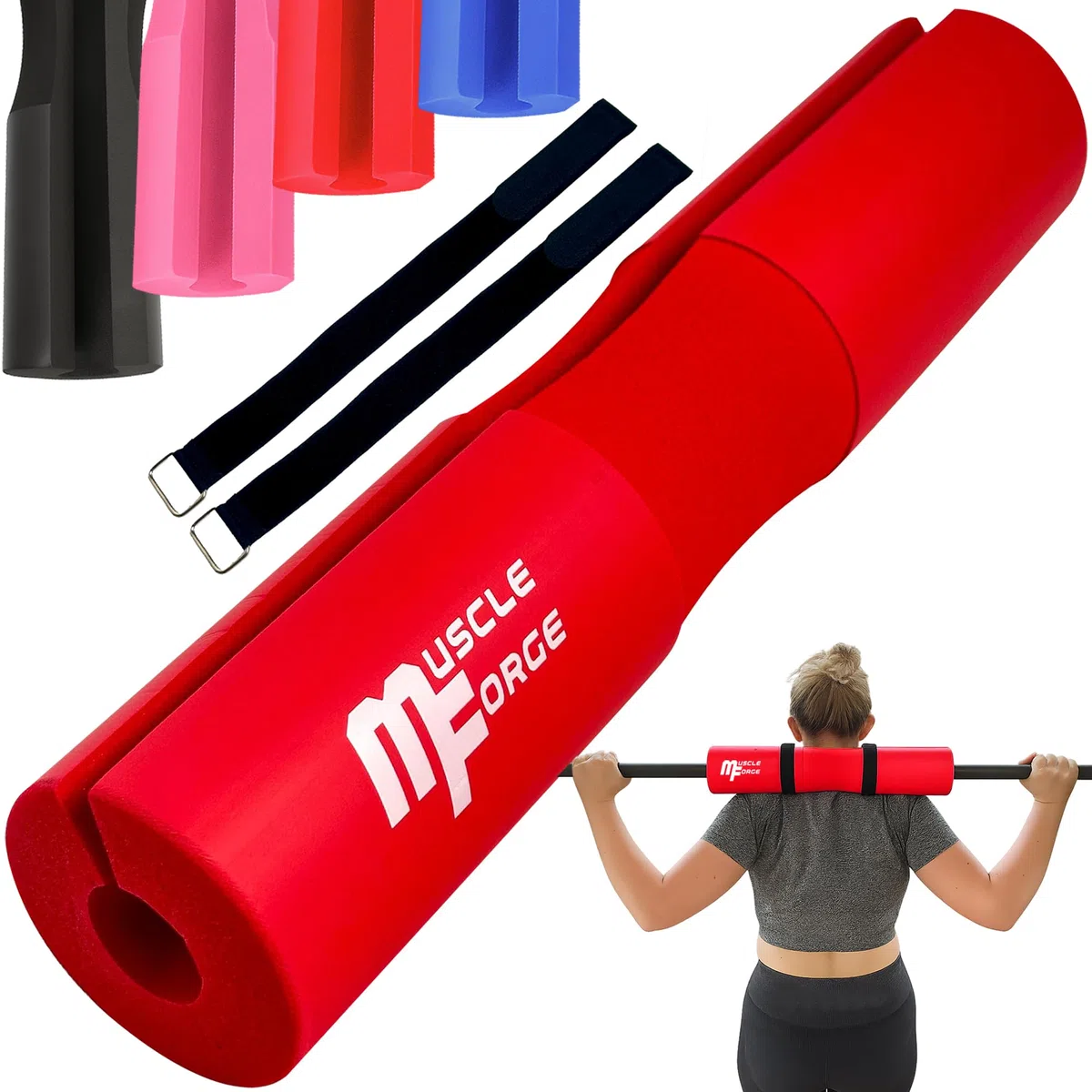 Almohadilla Barra Gimnasio para Sentadillas y Empuje de Cadera - Squat & Hip Thrust Almohadilla para Barra - Gym Protector para Gimnasio - Hip Thrust Barbell Pad con 2 Correas - Espuma EVA