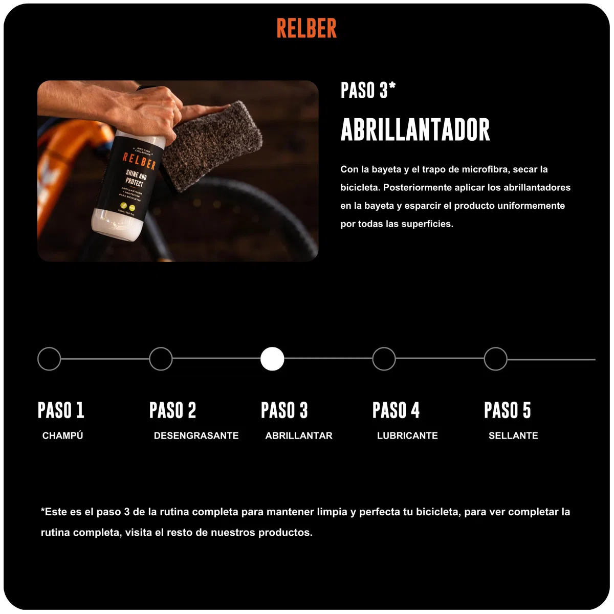 relber - Abrillantador y Protector Bicicleta 1L | Abrillantador de Neumaticos Ciclismo | Kit Limpieza Bicicleta MTB o Bicicleta Carretera | Shine and Protect Bike | Limpiadores para Bicicletas