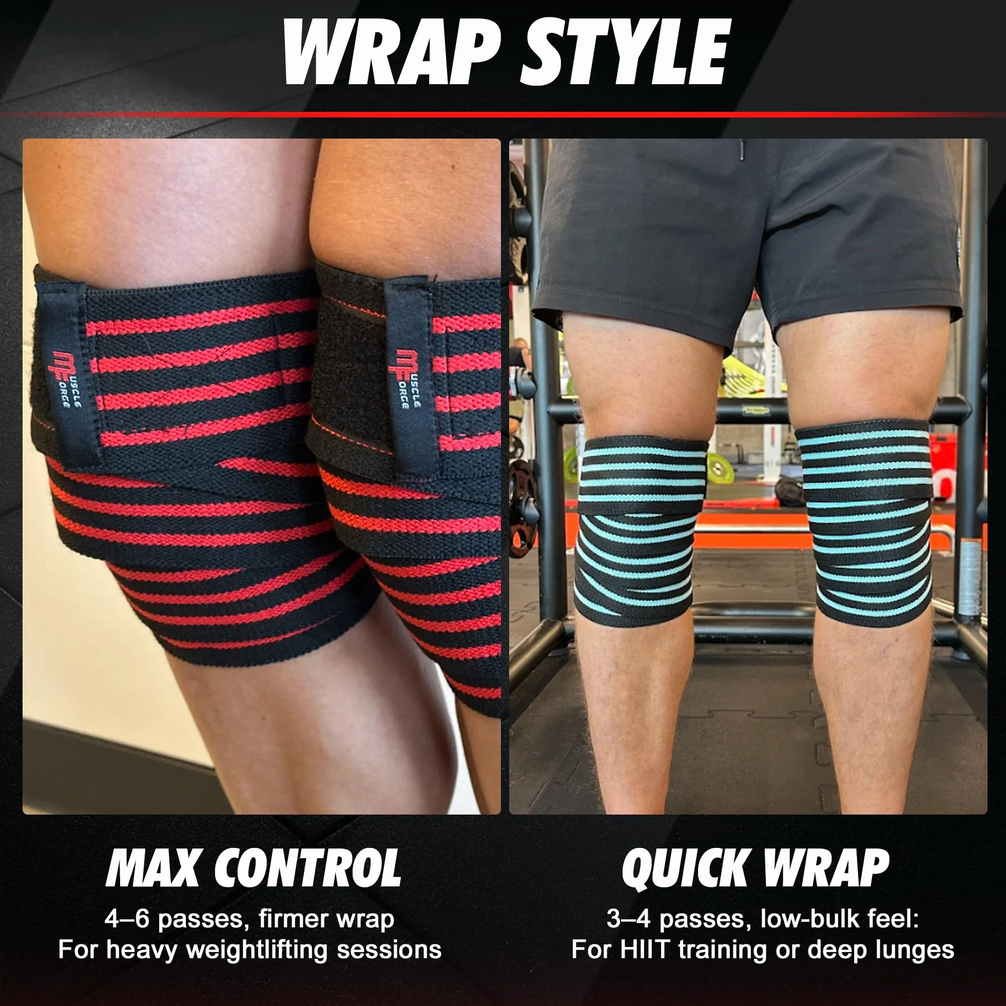 Rodilleras Gym – Juego de 2 Bandas Elásticas de Rodilla con Cierre de Gancho y Bucle para Sentadillas, Deadlifts, Musculación y Powerlifting – Rodilleras Gimnasio – Soporte de Rodillas