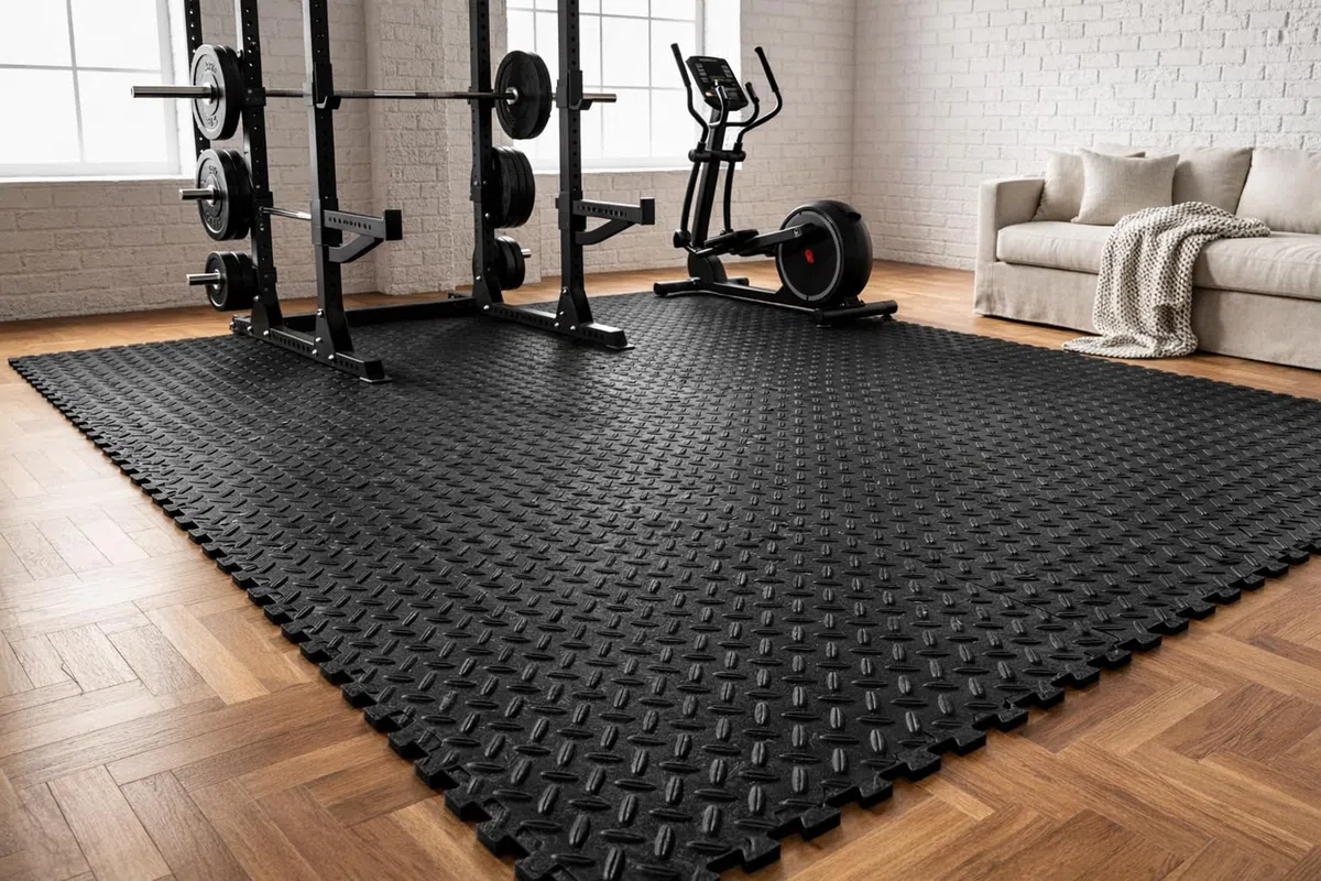 EYEPOWER Suelo de Gimnasio de Goma EVA 10mm de Grosor Esterilla Puzle 9 Piezas Cada una 30x30cm para Deporte Fitness Ejercicio 0,81qm Extensible Negro