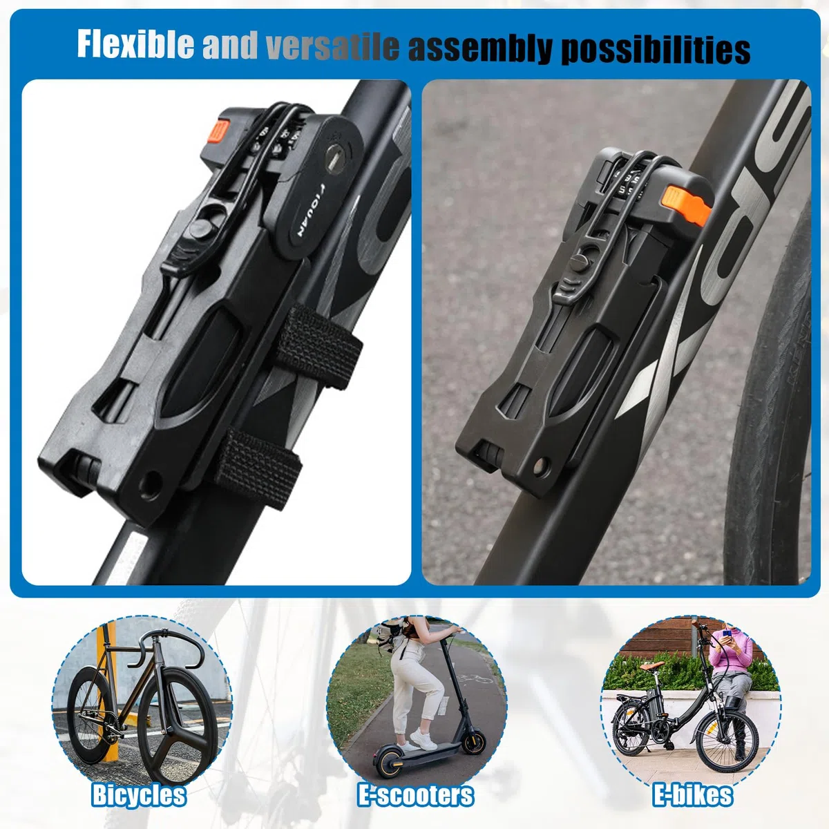 Candado Bicicleta Plegable, 88 cm 4 Dígitos Antirrobo Bicicleta con Soporte, Robusto Candado Plegable, Protección Antirrobo, Fácil de Llevar para E-Bike, Motocicleta, Scooters
