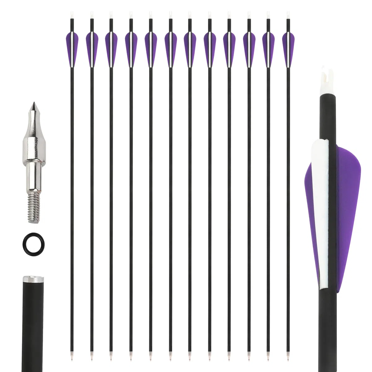 Flecha híbrida de Carbono 31.6 Pulgadas Flechas de Caza Flechas de práctica de Tiro Spine 500 con Tres Pluma de Caucho para Arco recurvo y Arco Compuesto