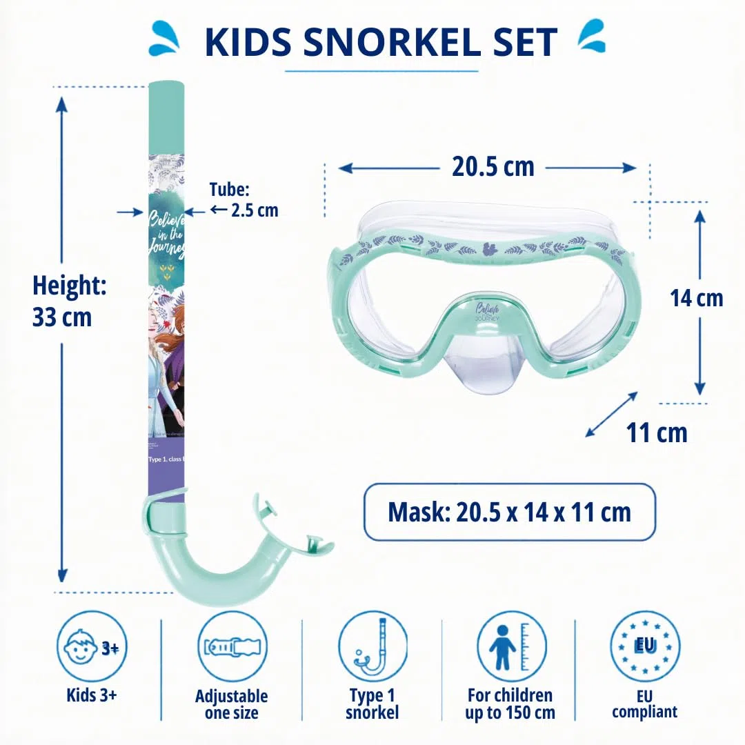 Set de Snorkel Frozen para Niñas +3 Años, Gafas de Buceo Ajustables con Tubo, Máscara Antivaho Infantil para Playa Piscina y Aire Libre, Regalo Verano y Viaje
