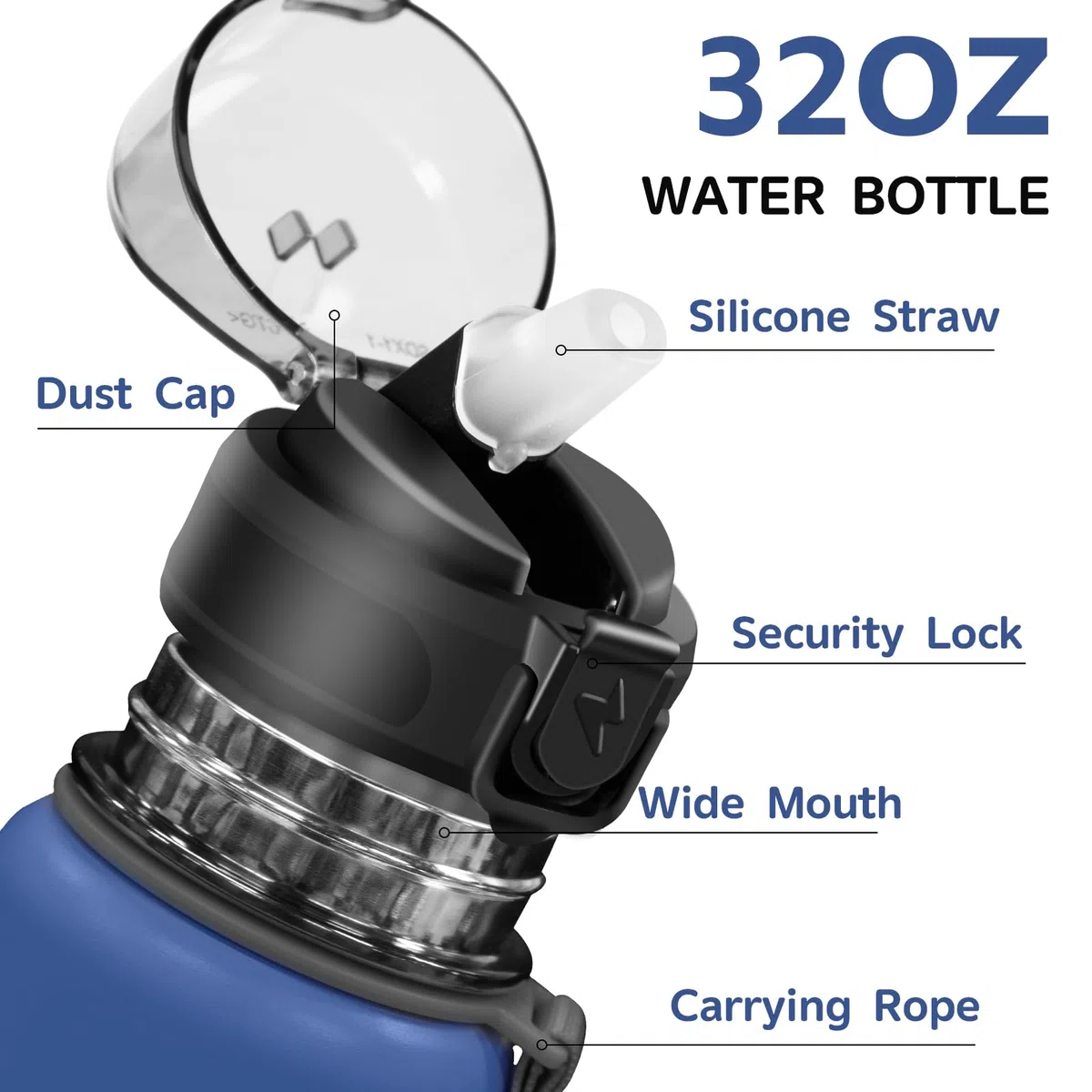Grsta Botella Agua Acero Inoxidable, Botella Agua 1 litro, Botella Termica con Pajita, Botella Agua Gimnasio sin BPA, Doble Pared al Vacío, Botella Reutilizable Para Deportes, Camping, Ciclismo, Yoga