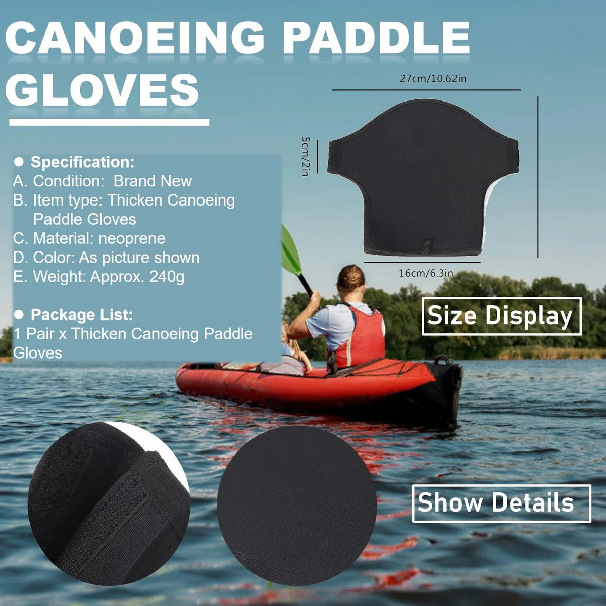 LenTLy Guantes de Remo para Kayak,Guantes de Remo de Neopreno Impermeables para Piragüismo, Kayak y Rafting, Duraderos y Resistentes Al Desgaste con Felpa Interior Cálida