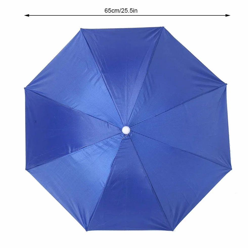 Sombrero de paraguas, 65 cm Protector solar a prueba de viento Manos libres Cabeza Paraguas Gorra Paraguas montado en la cabeza Sombrero plegable superior Paraguas para adultos y niños [Azul]