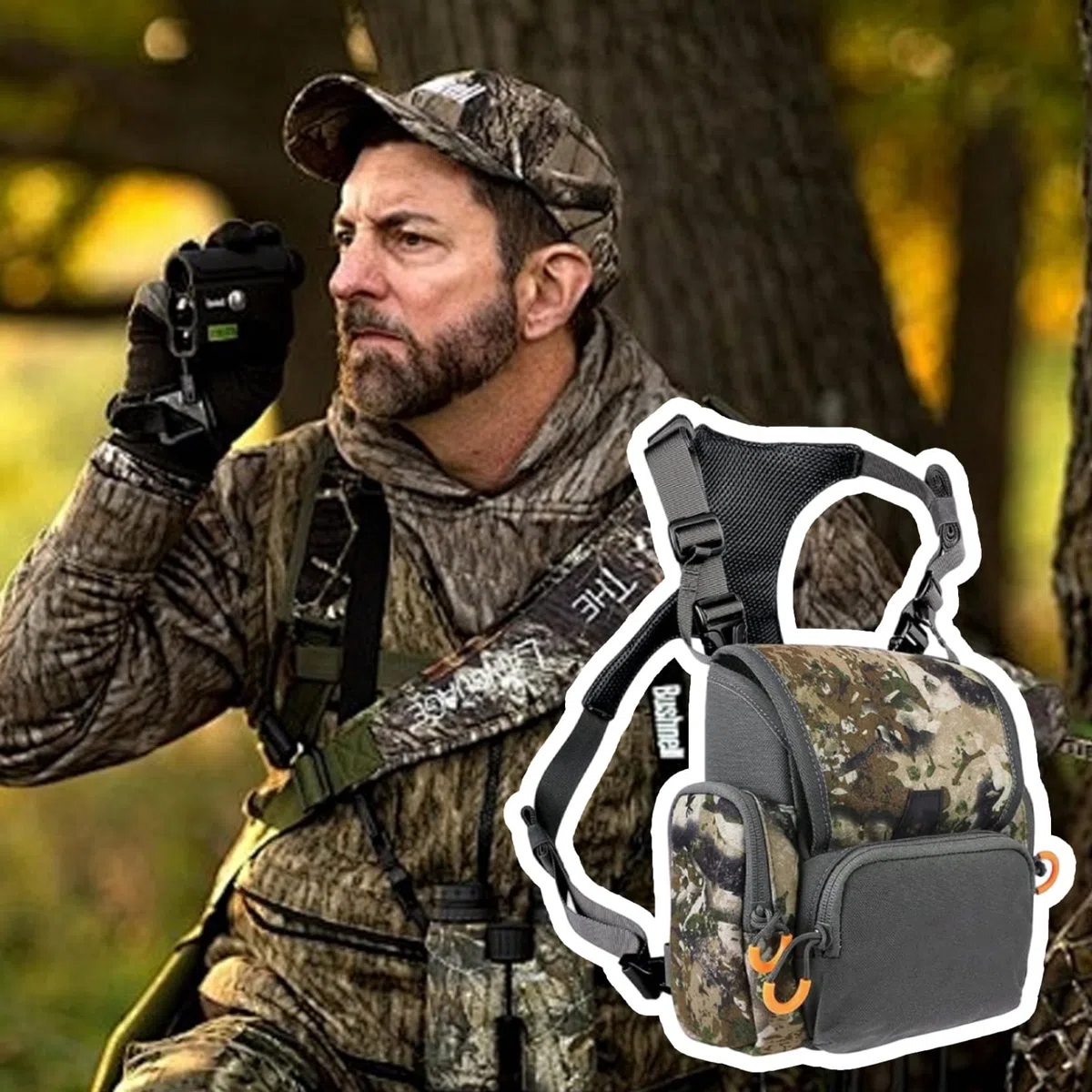 Arnés binocular, paquete de pecho de caza ajustable y transpirable con paquete de caza impermeable con múltiples bolsillos para hombres y mujeres