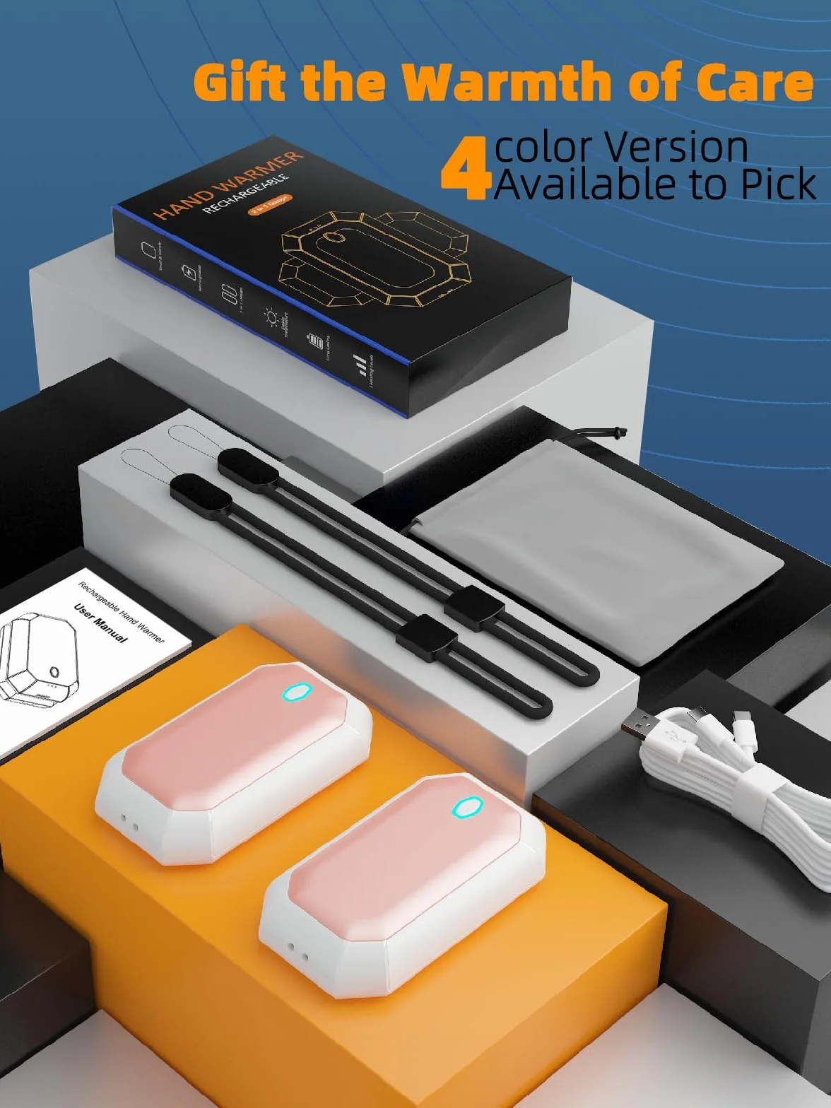 ITSHINY Calentador de Manos，Calentador de Manos Recargable 2 Paquete, Calentador de Manos Electrico USB con 3 Niveles para Exteriores, senderi, Regalo para Mujeres, Personas Mayores y Niños