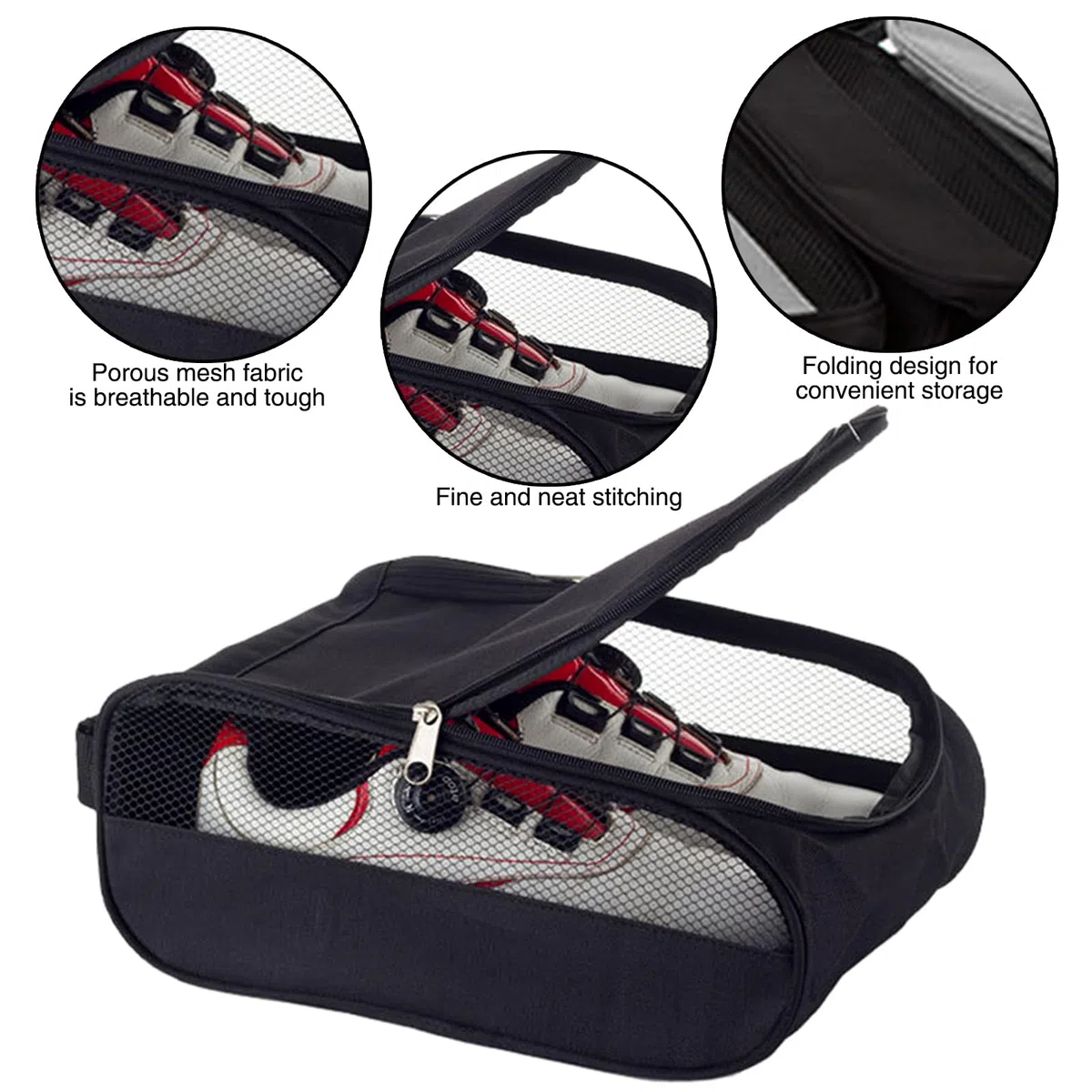 Bolsa de Zapatos de Golf para Hombres y Mujeres, Bolsa de Transporte Impermeable para Zapatos de Golf Bolsa Transpirable para Zapatos Bolsa de Botas de fútbol Deportivas (Negro)