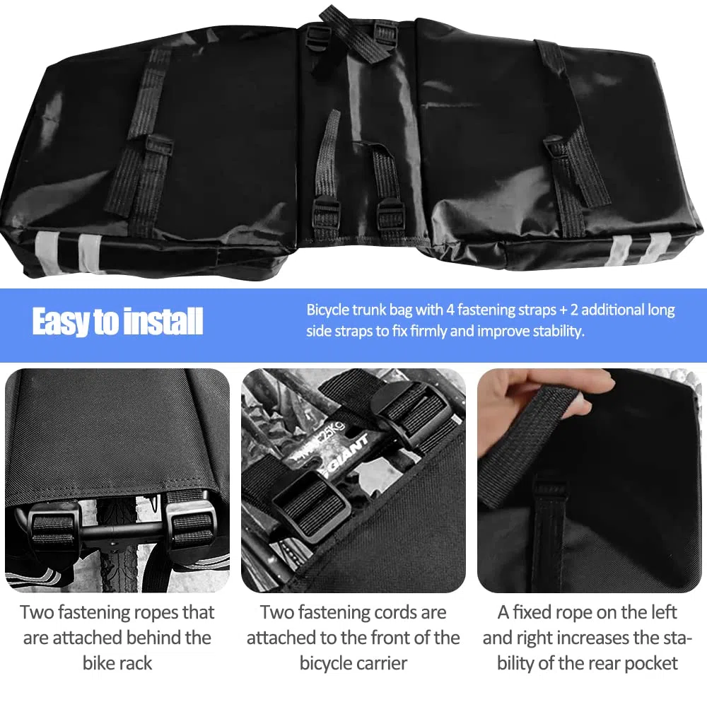 Alforjas Doble Bicicleta 30L Impermeable, Bolsa Trasera Con Tiras Reflectantes para Ciclismo, Viajes, Camping (Negro)