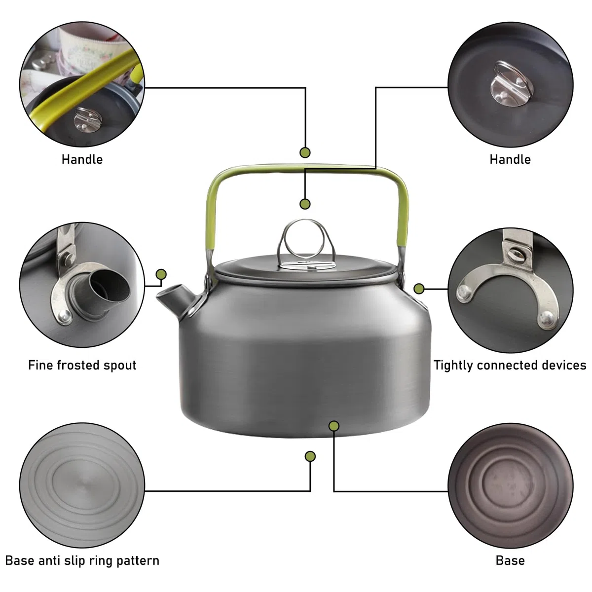 GOMETY Hervidor de agua para camping, 2-3 personas, cafetera y hervidor de agua, set de vajilla para exteriores, tetera de 0,8 l con 4 vasos de acero inoxidable, fácil de plegar, duradera de aluminio,