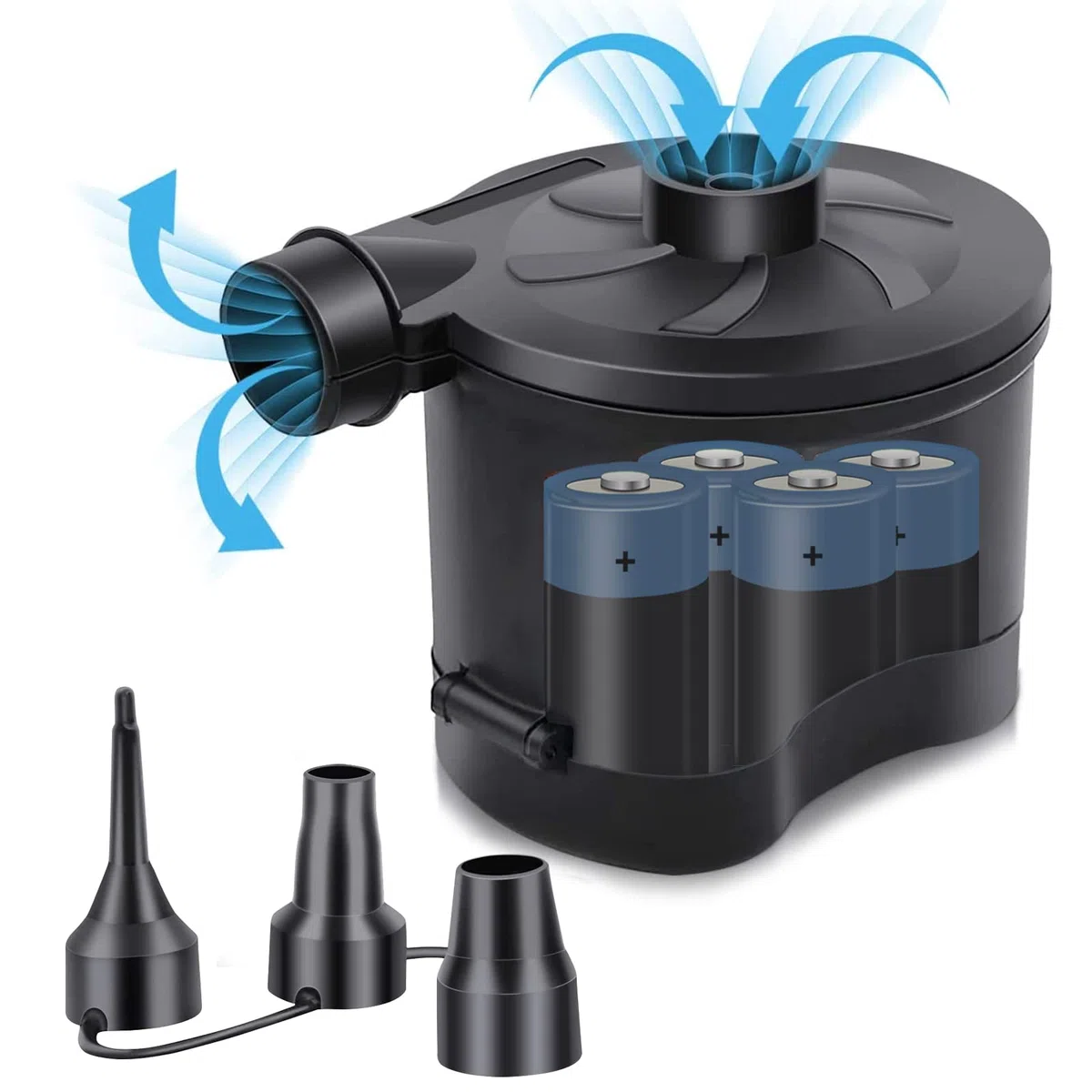 OBEST Inflador Eléctrica Bomba de Aire Electrico Rápido Inflar/Desinflar, Hinchador Portatil Batería Colchon con 3 Boquillas para Playas Acampada Colchón Aire Bote Inflable Anillo de Natación