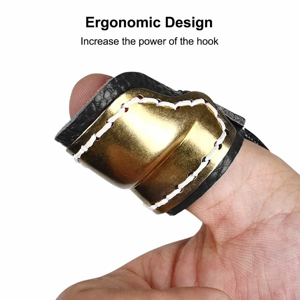 DONGKER Arco pulgar protector de dedos, anillo de protección de pulgar de cuero de latón, anillos ajustables para el pulgar para el tiro con arco tradicional