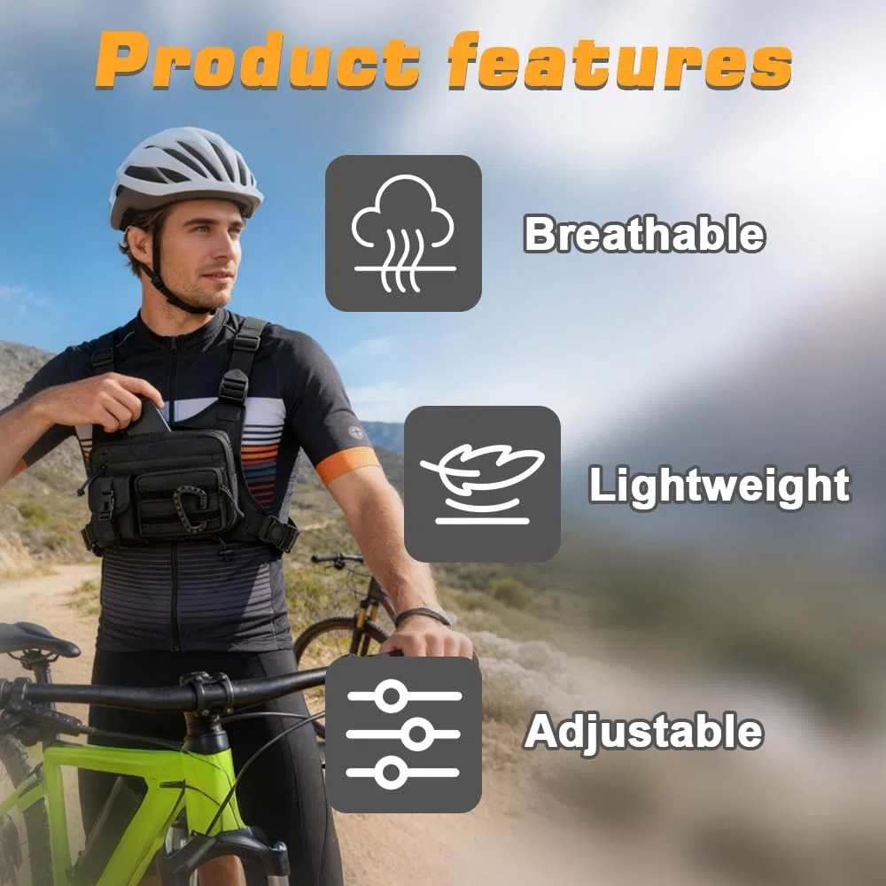1 Pieza Bolsa de Pecho para Correr al Aire Libre, Bolsa de Pecho para Hombre, Mochila Correr, Correa Ajustable, Mochila Deportiva, para Correr,Ciclismo,Senderismo, para Hombres y Mujeres (Negro)