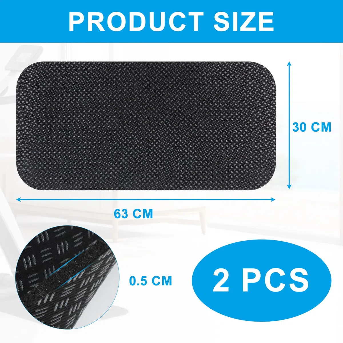 2 Unidades Alfombrilla Protectora de Suelo para Aparatos de Fitness, Alfombra Rodillo Bicicleta para Cinta de Correr, Esteras Protectoras Bancos de Pesas Elípticas Bicicletas Estáticas 30 x 63.5 cm